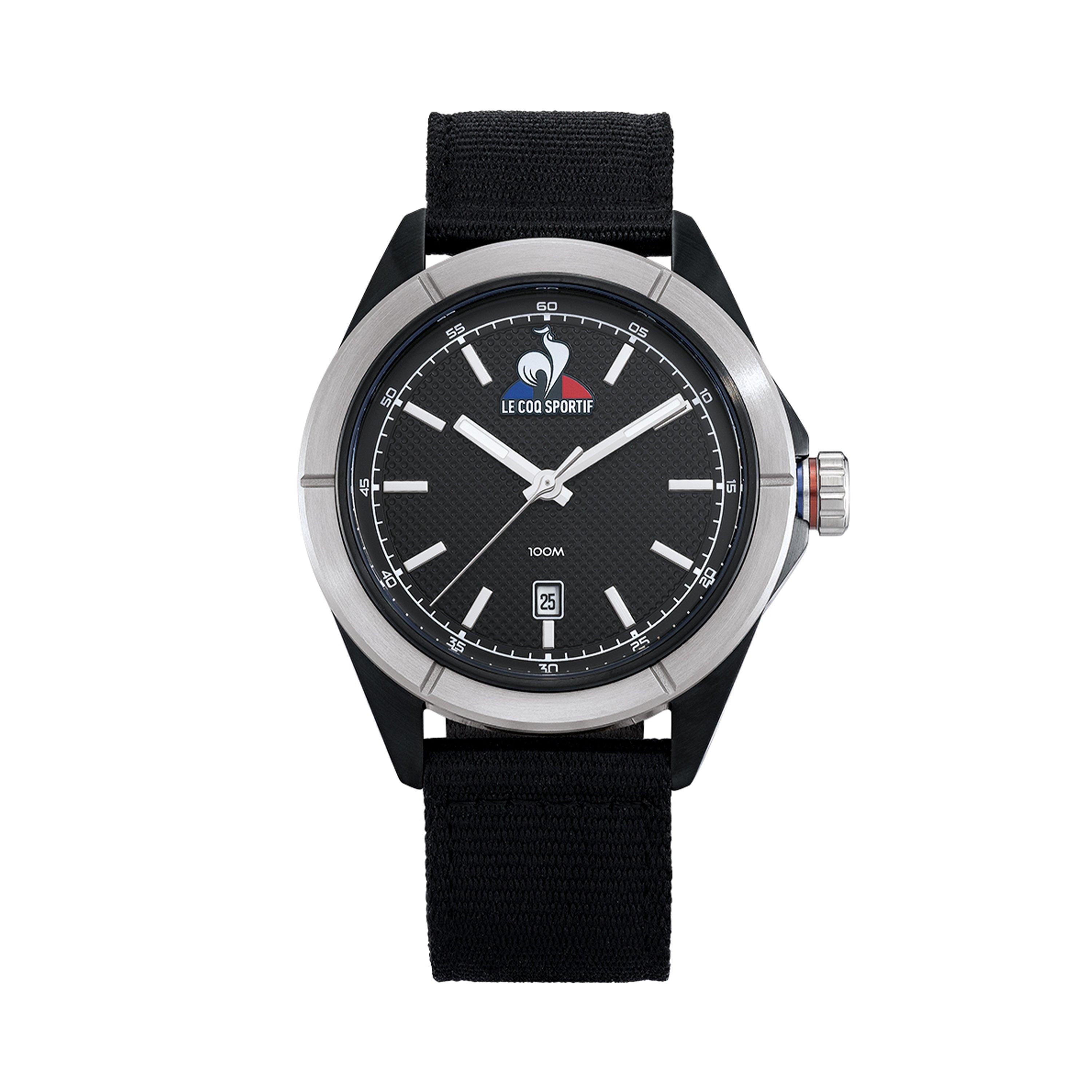 Black - Le Coq Sportif - Men's Essentiel Steel Black Fabric Digital Watch