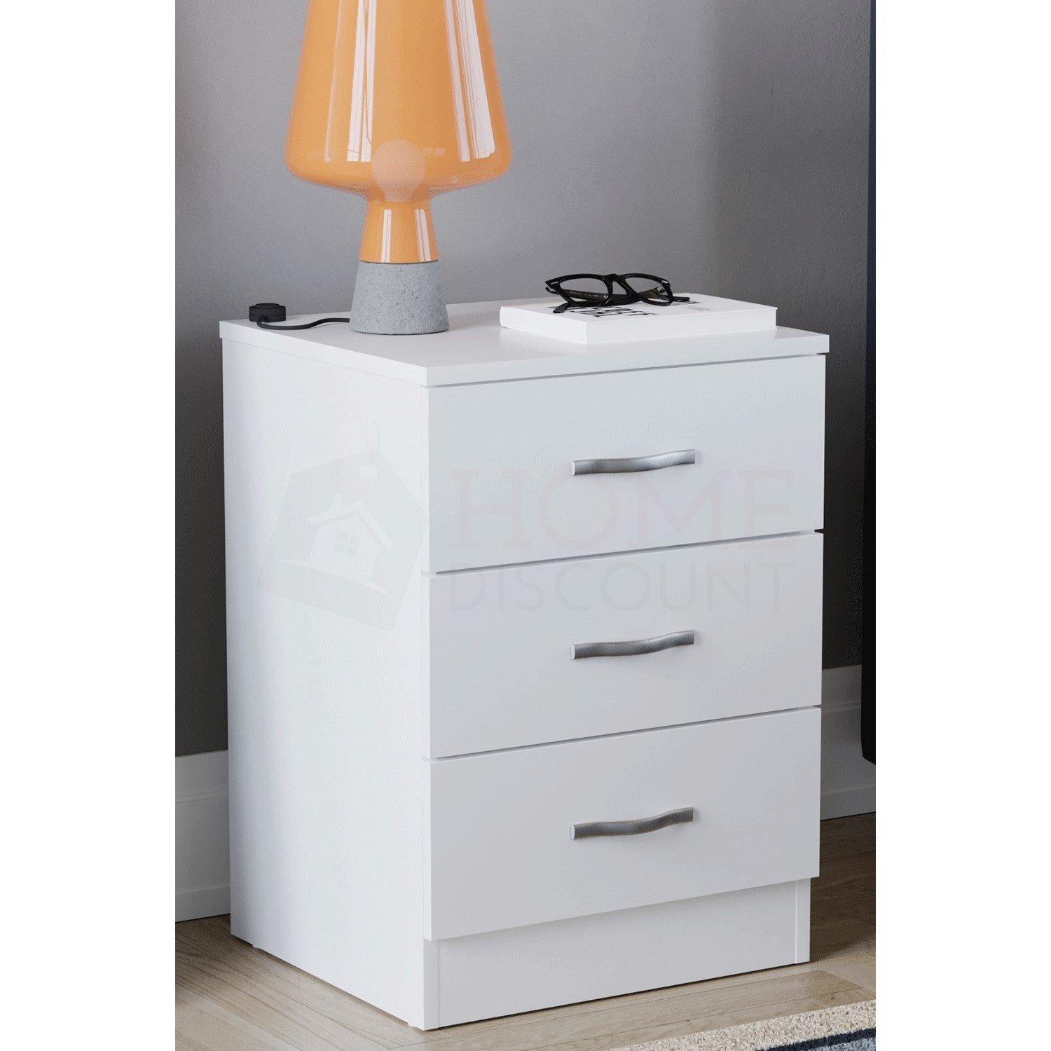 Lassic  Vida Designs Riano 3 Drawer Bedside Chest - White - 3 Drawer