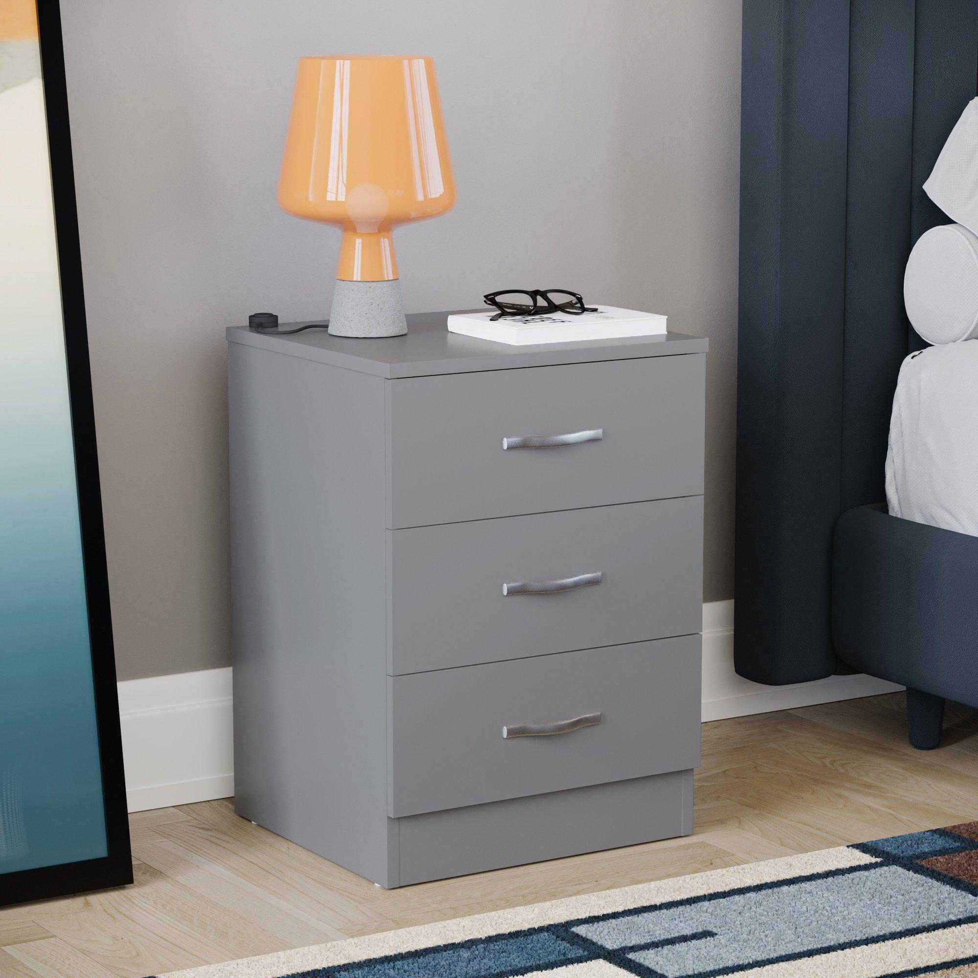 Lassic  Vida Designs Riano 3 Drawer Bedside Chest - Grey - 3 Drawer