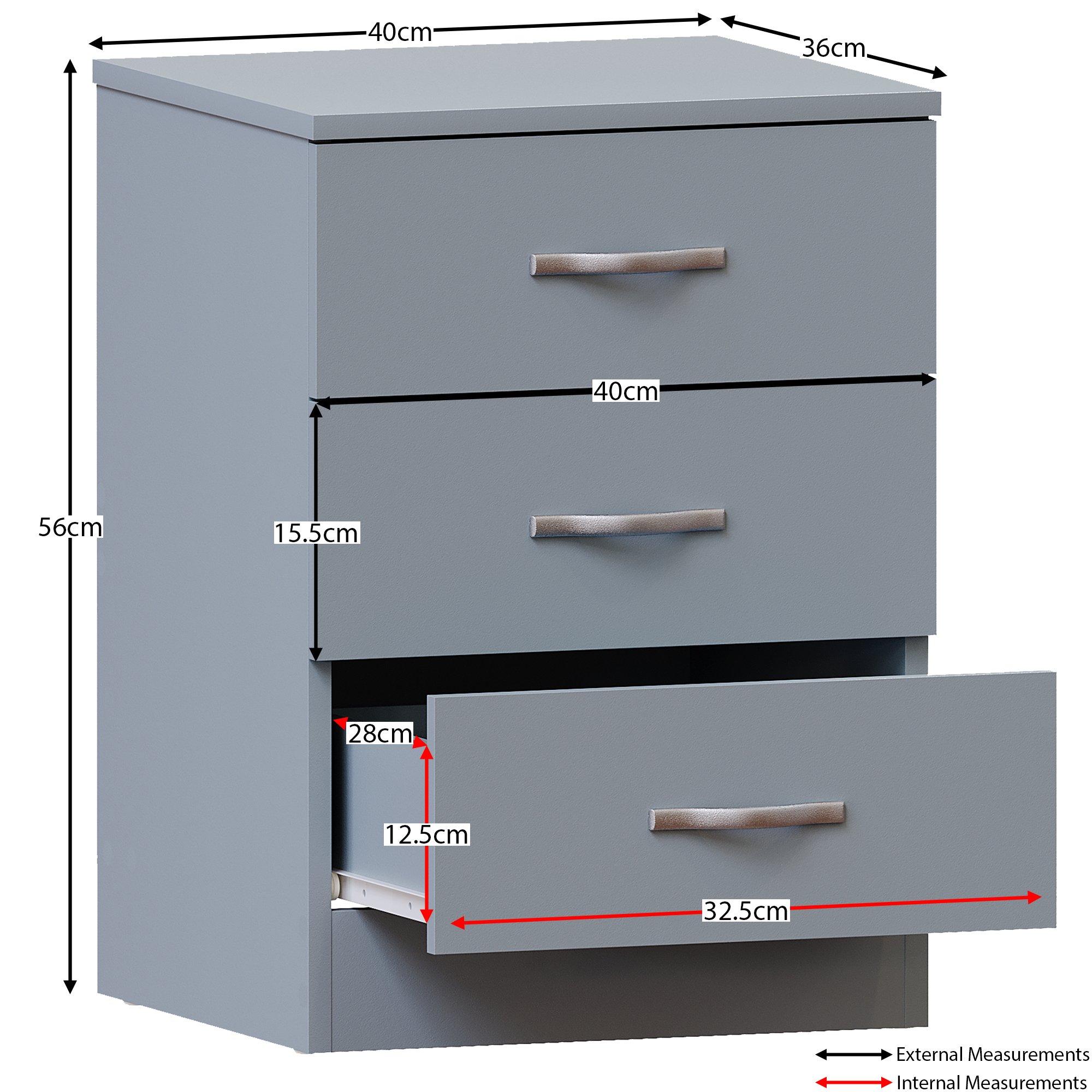 Grey - Lassic - Vida Designs Riano 3 Drawer Bedside Chest - 2