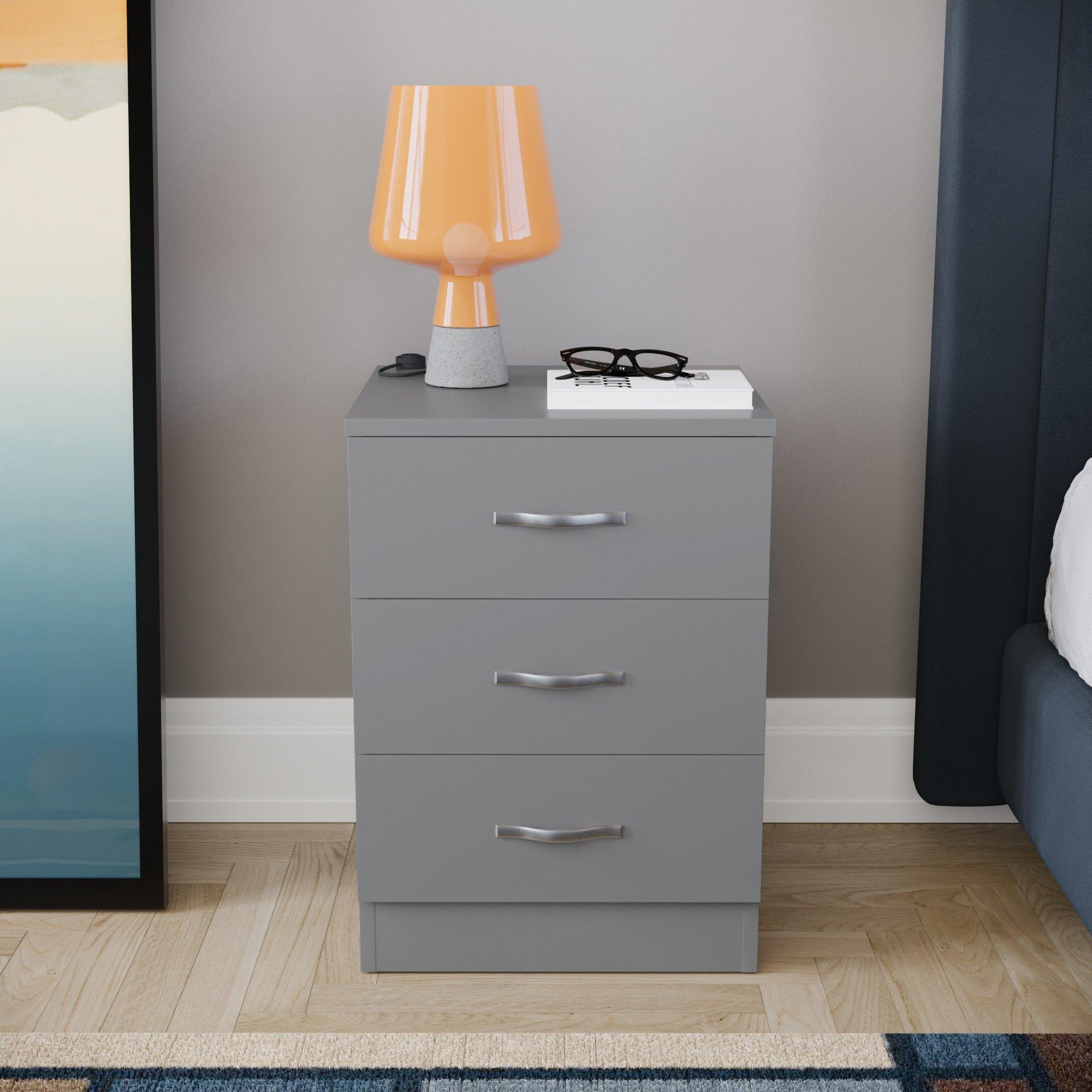 Grey - Lassic - Vida Designs Riano 3 Drawer Bedside Chest - 3