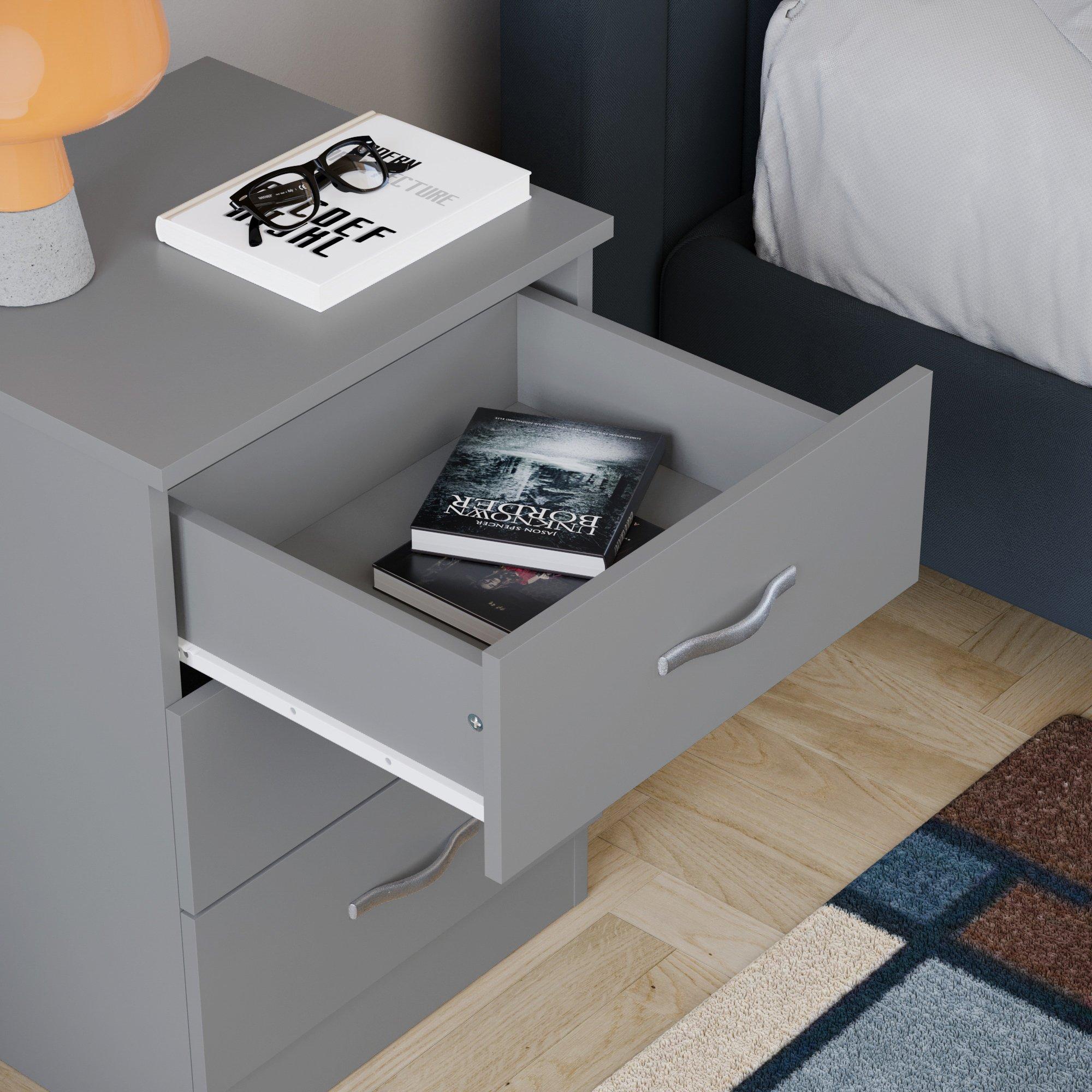 Grey - Lassic - Vida Designs Riano 3 Drawer Bedside Chest - 6