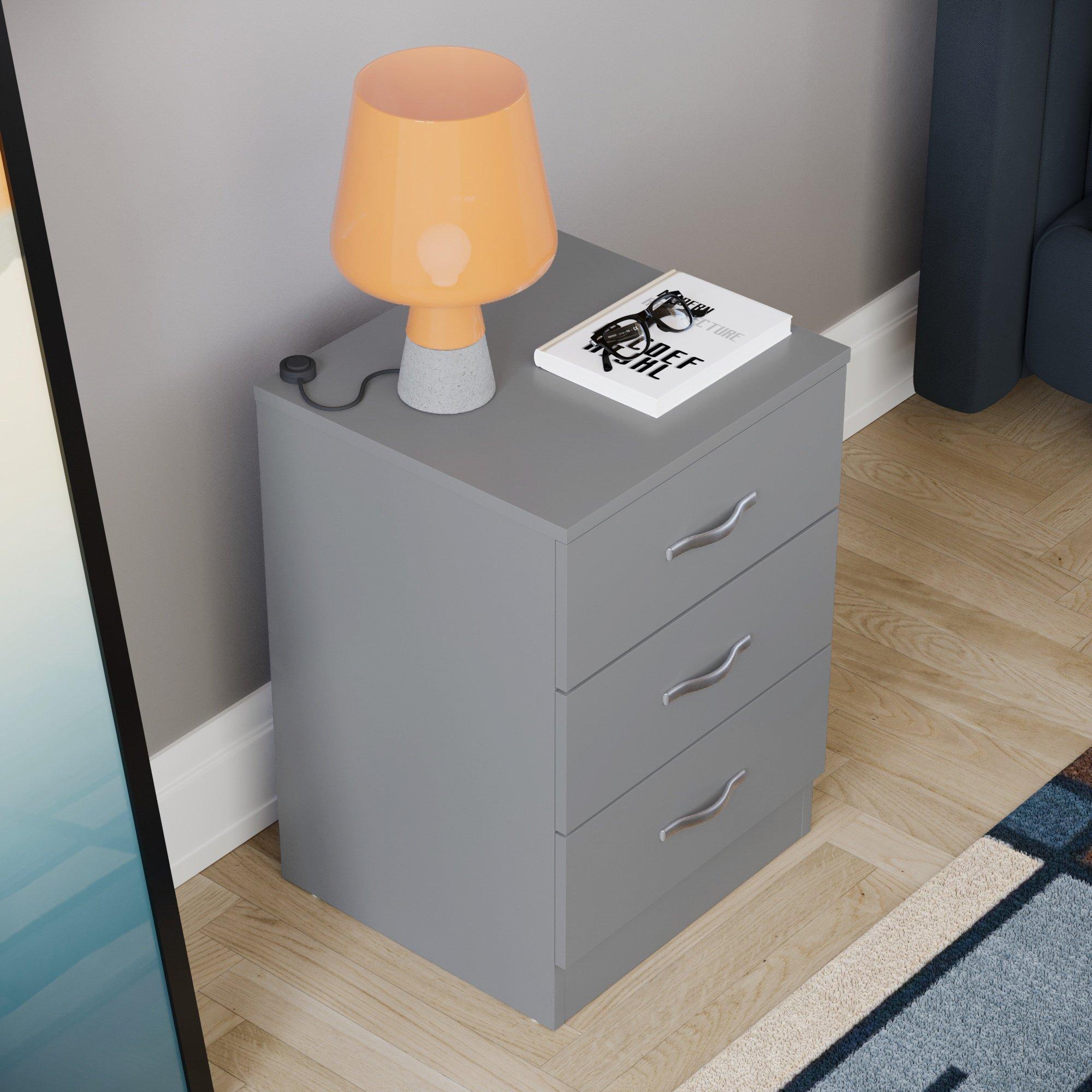 Grey - Lassic - Vida Designs Riano 3 Drawer Bedside Chest - 7