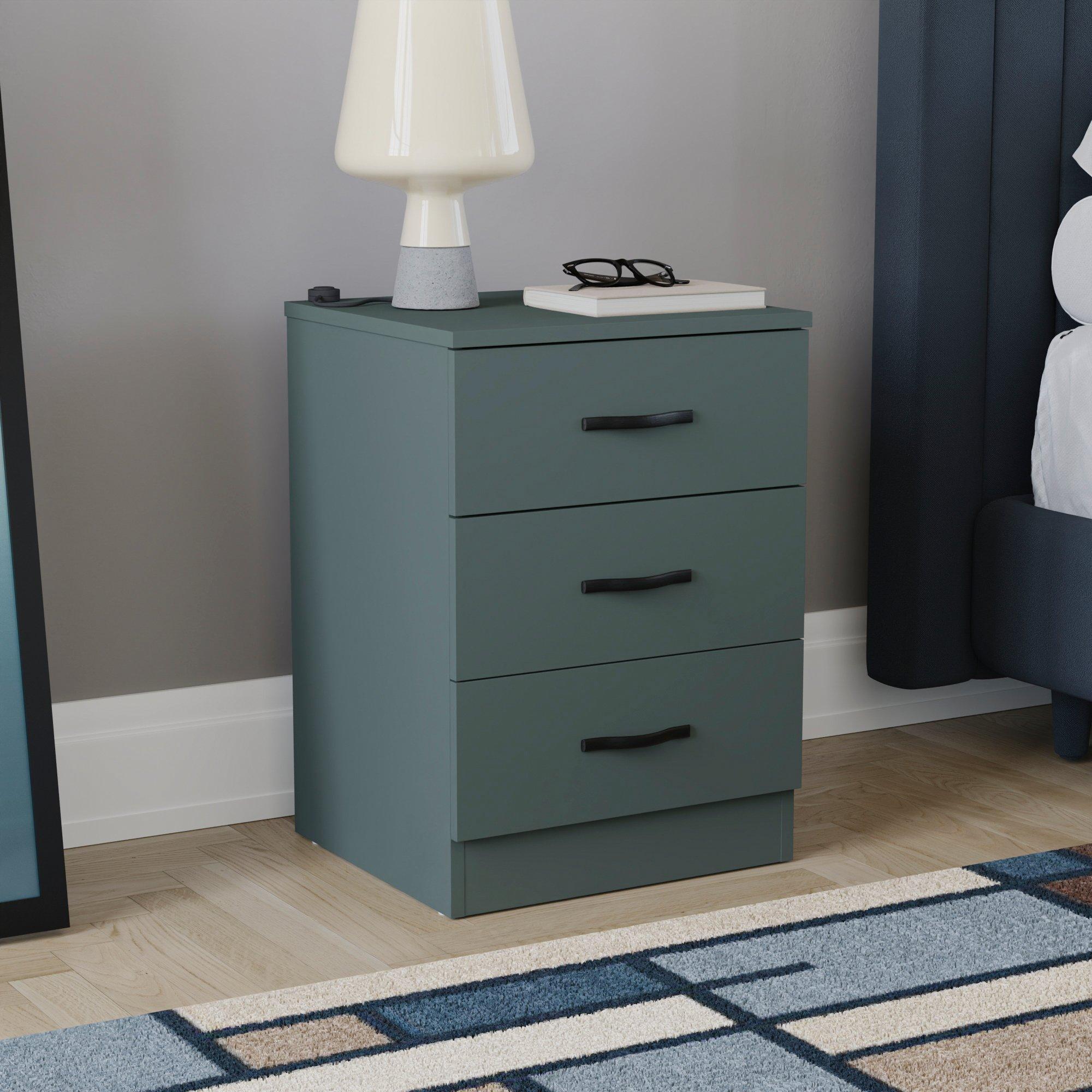 Lassic  Vida Designs Riano 3 Drawer Bedside Chest - Jasper Green - 3 Drawer