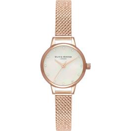 Olivia Burton Mini White Mother Of Pearl Dial, Sparkle Markers And Mesh Bracelet