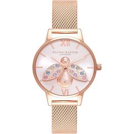 Olivia Burton Rainbow Bee Rose Gold Mesh Watch