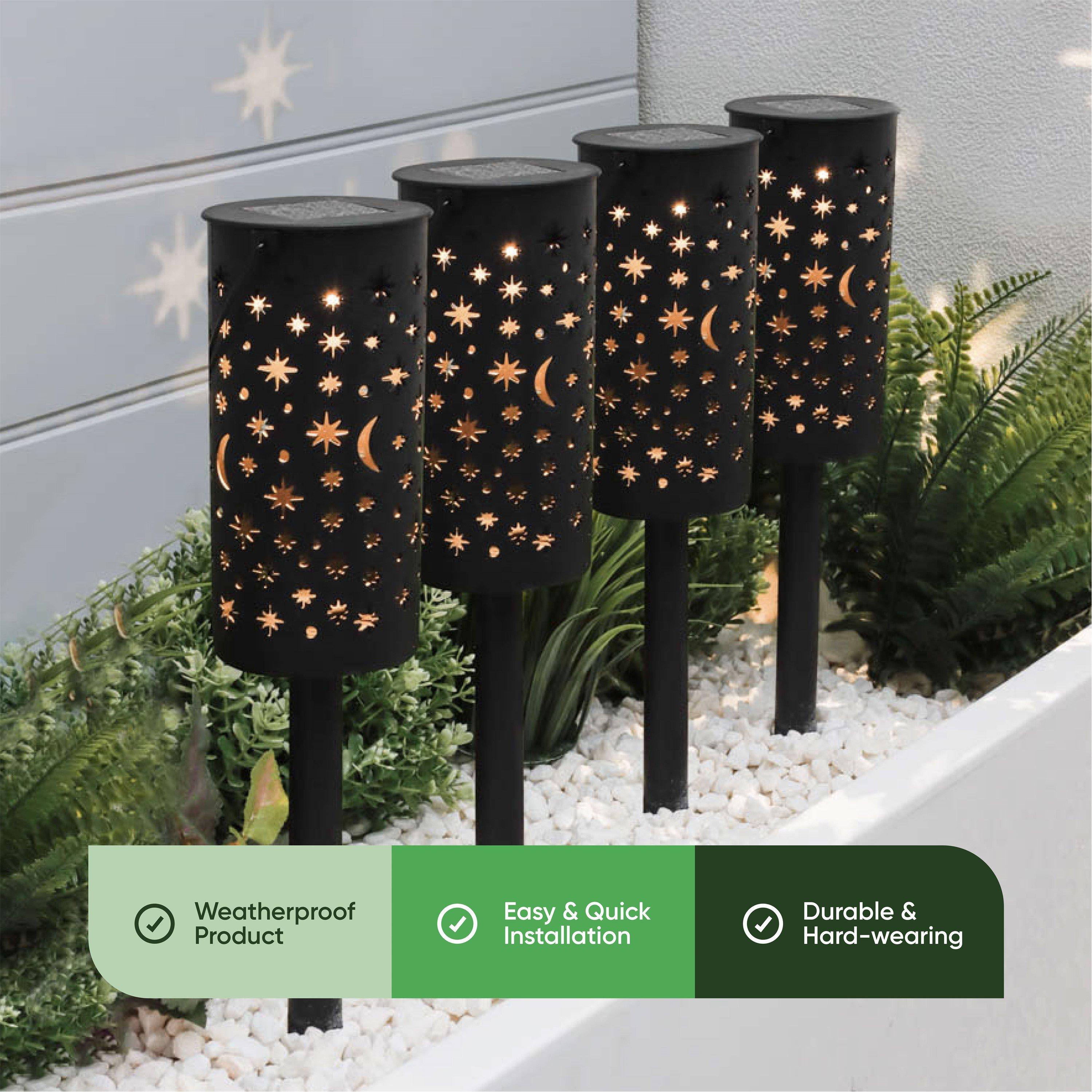 Black - Streetwize - Pack of 4 Solar Stake Light Moon & Stars - 3