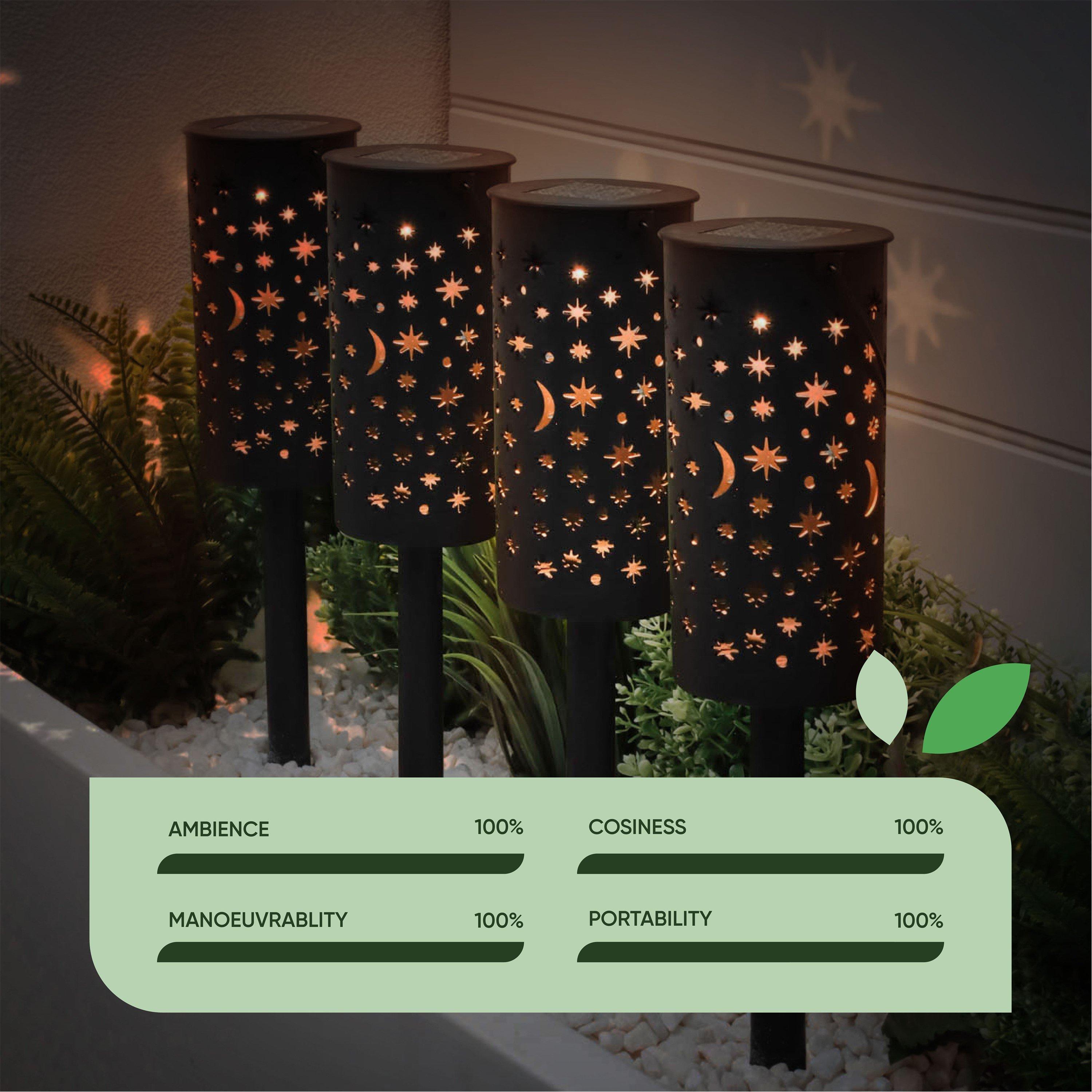 Black - Streetwize - Pack of 4 Solar Stake Light Moon & Stars - 5