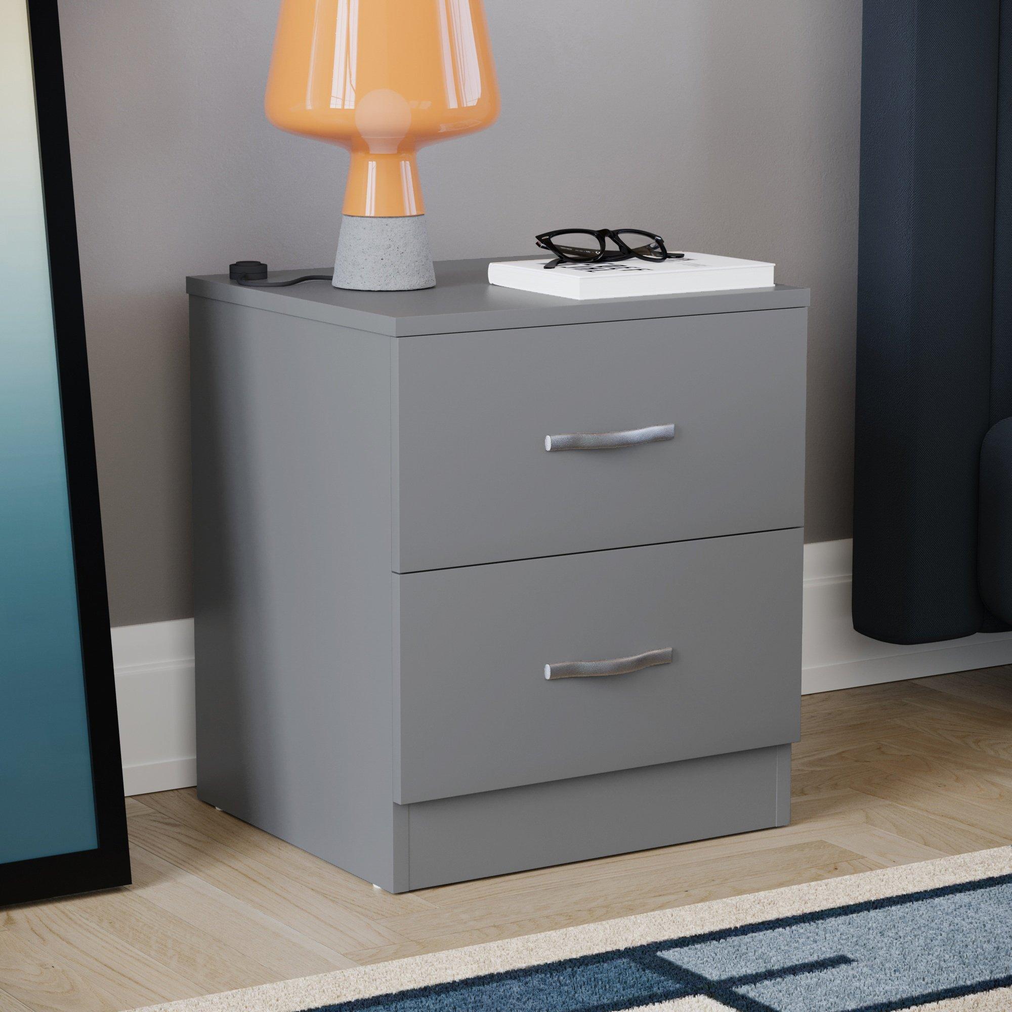 Lassic  Vida Designs Riano 2 Drawer Bedside Chest - Grey - 2 Drawer