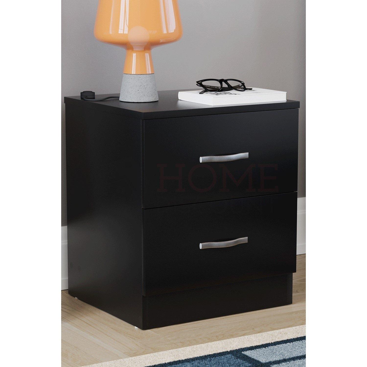 Lassic  Vida Designs Riano 2 Drawer Bedside Chest - Black - 2 Drawer