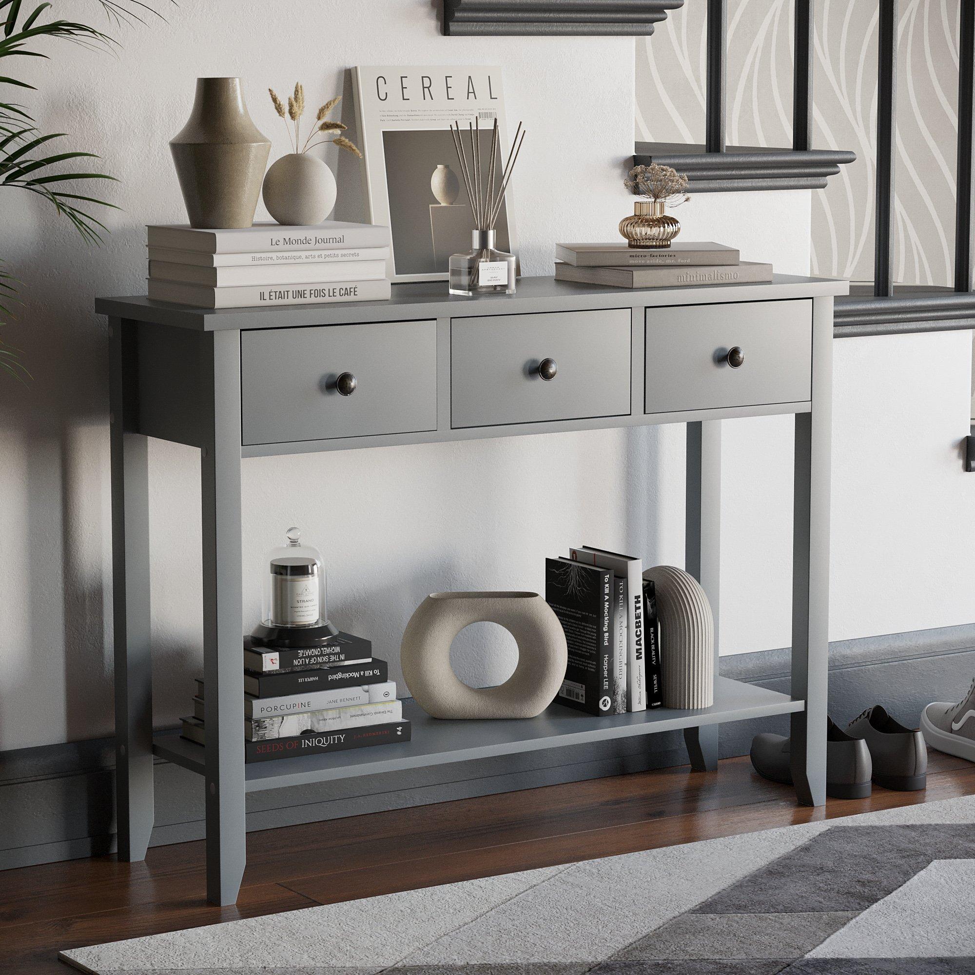 Grey - Lassic - Vida Designs Windsor 3 Drawer Console Table - 1