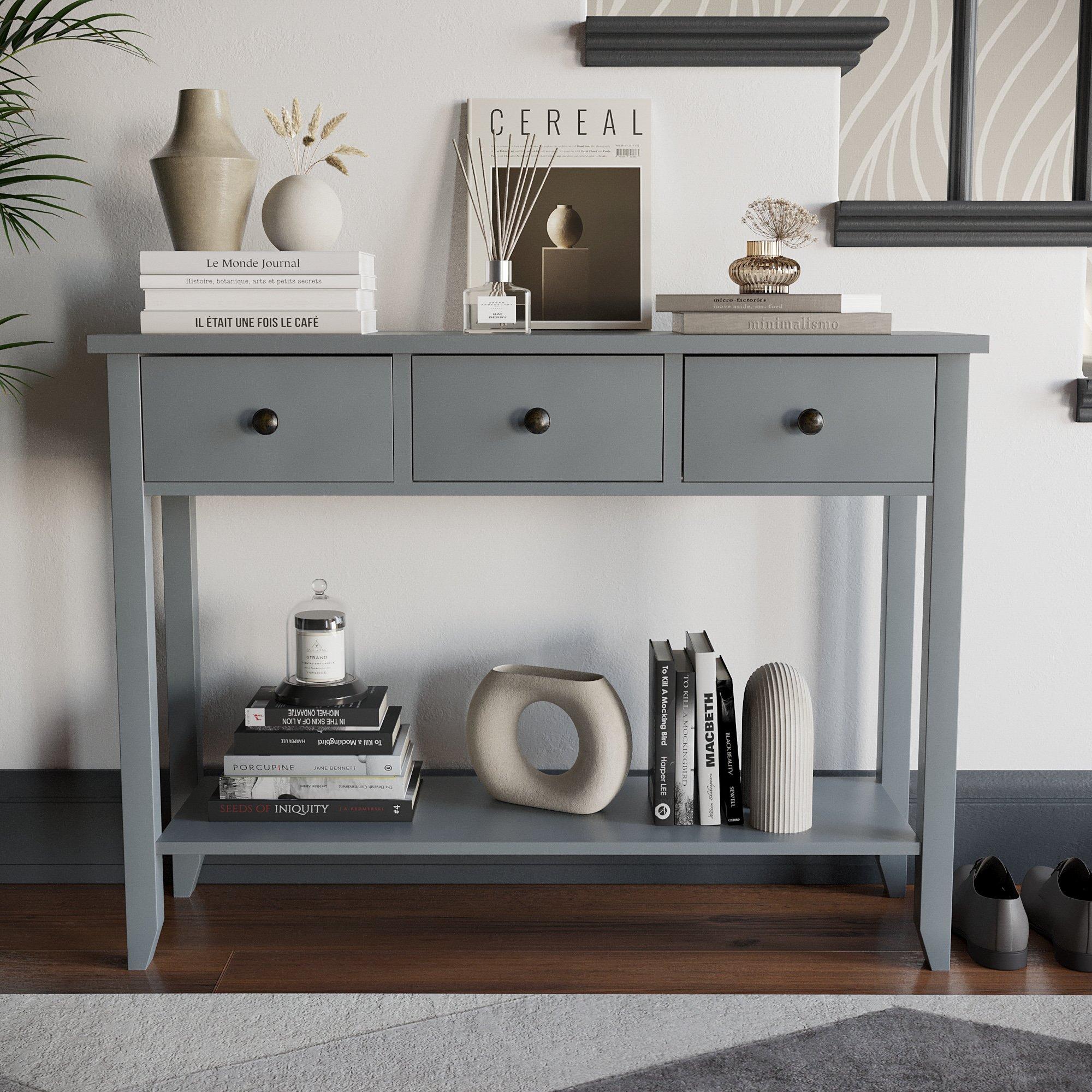 Grey - Lassic - Vida Designs Windsor 3 Drawer Console Table - 3