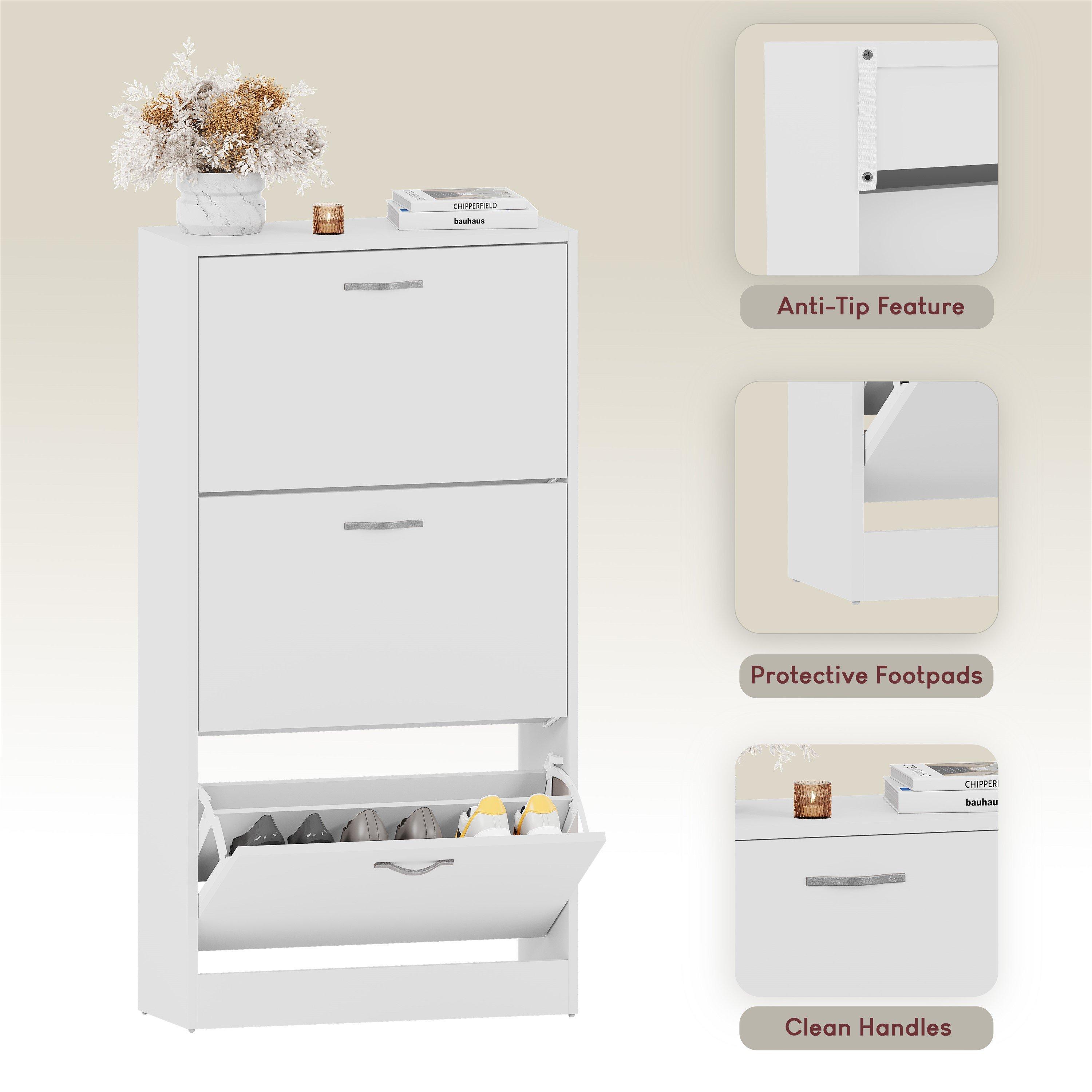 White - Lassic - Vida Designs 3 Drawer Shoe Cabinet - 6