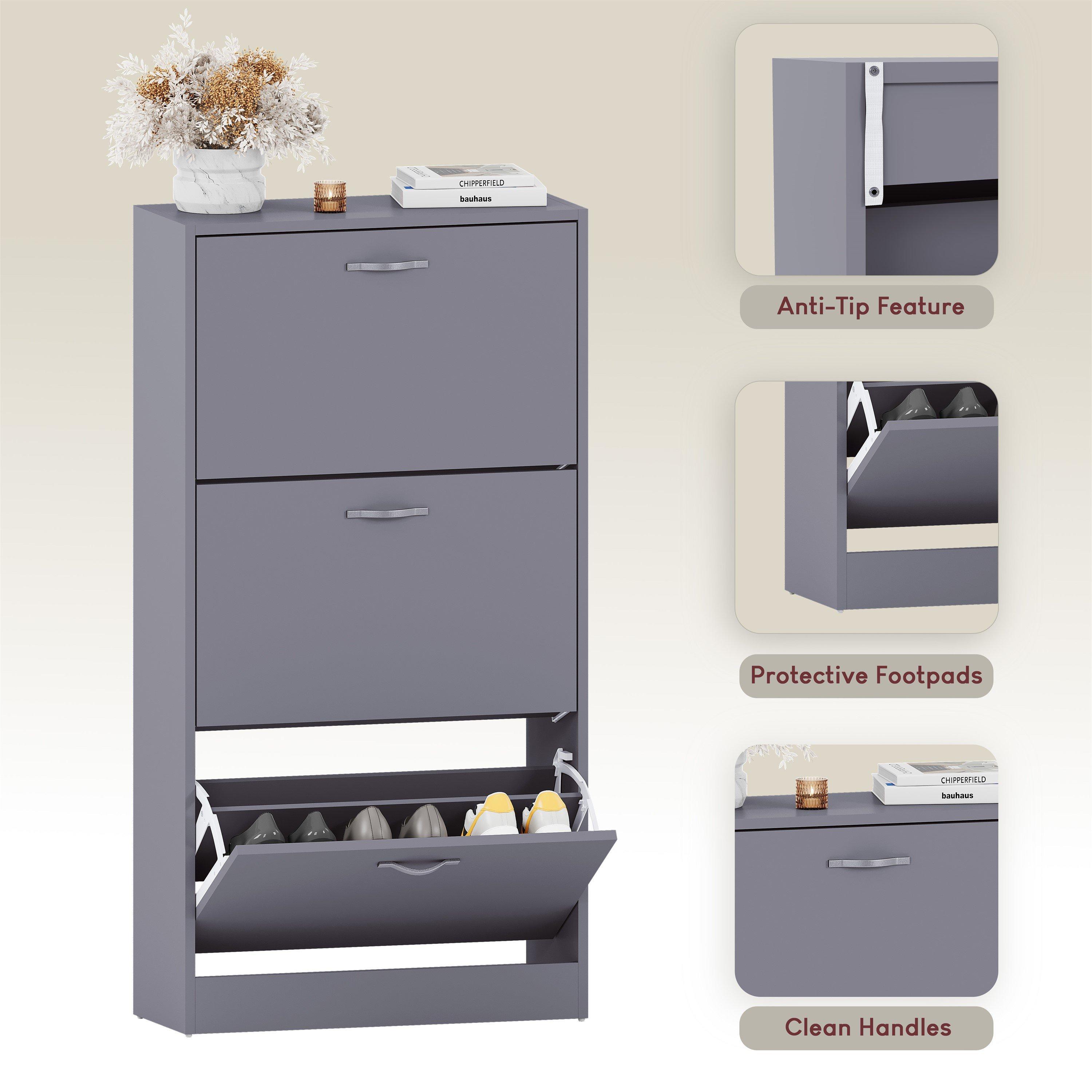 Grey - Lassic - Vida Designs 3 Drawer Shoe Cabinet - 6