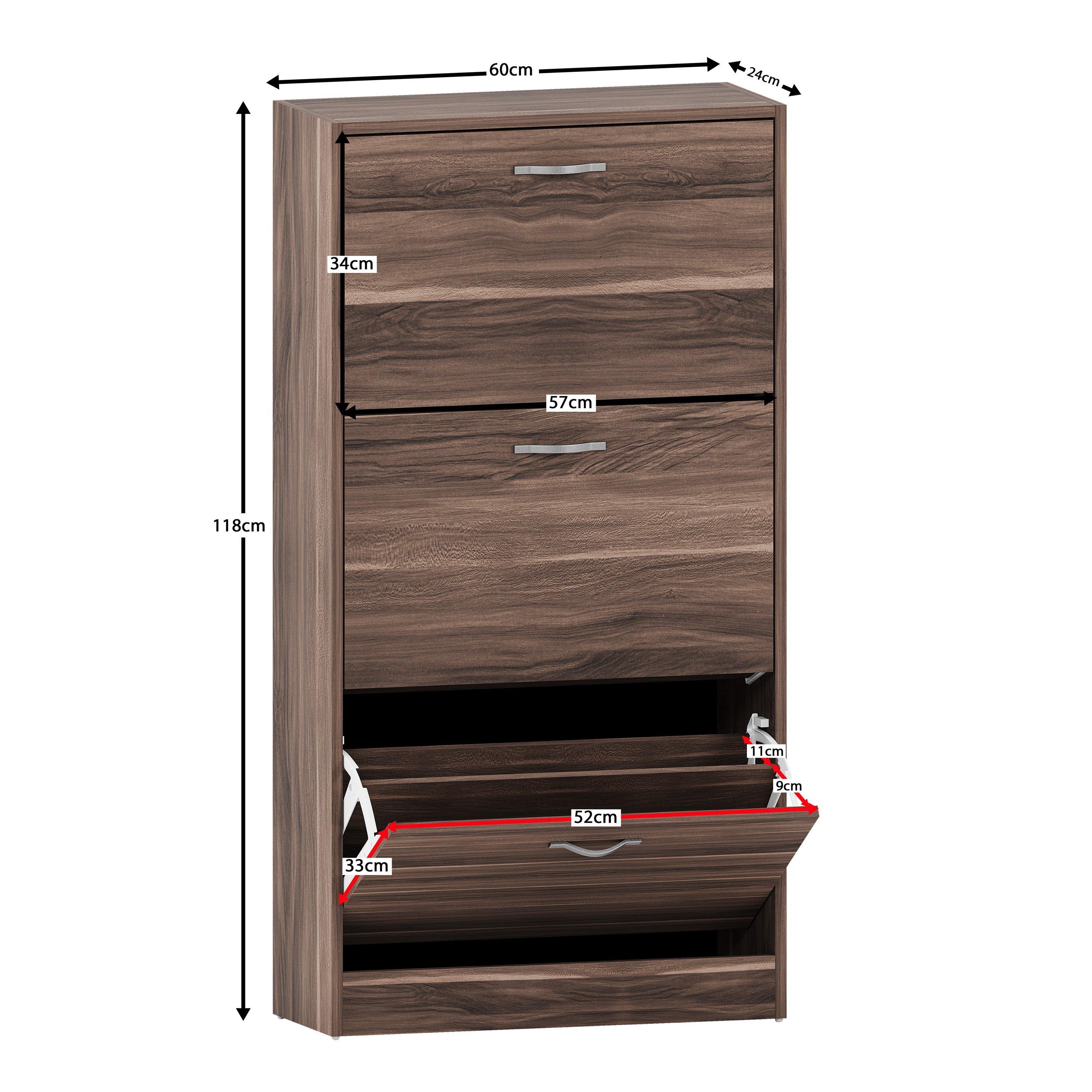 Walnut - Lassic - Vida Designs 3 Drawer Shoe Cabinet - 2
