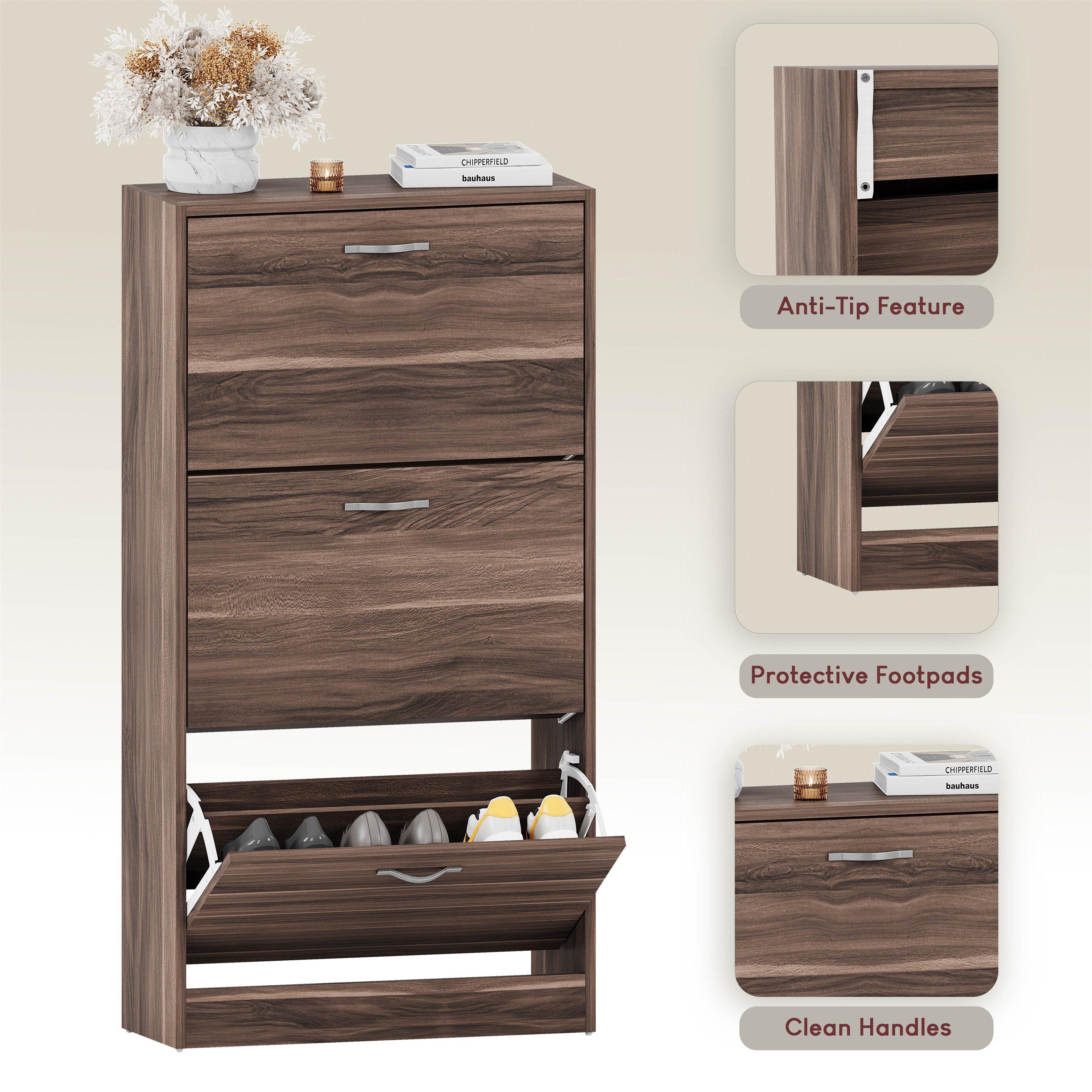 Walnut - Lassic - Vida Designs 3 Drawer Shoe Cabinet - 6