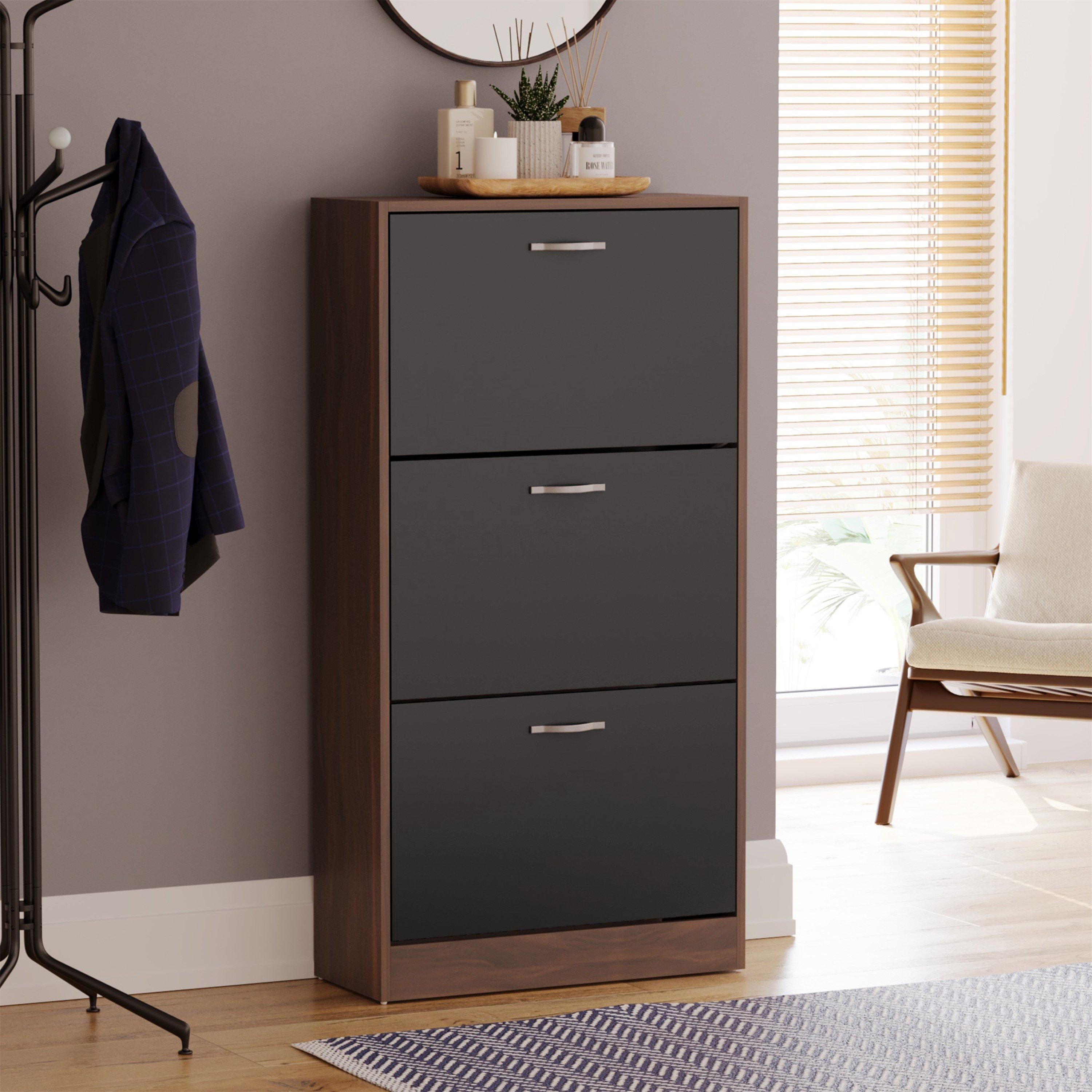 Lassic  Vida Designs 3 Drawer Shoe Cabinet - Walnut & Black - 3 Drawer