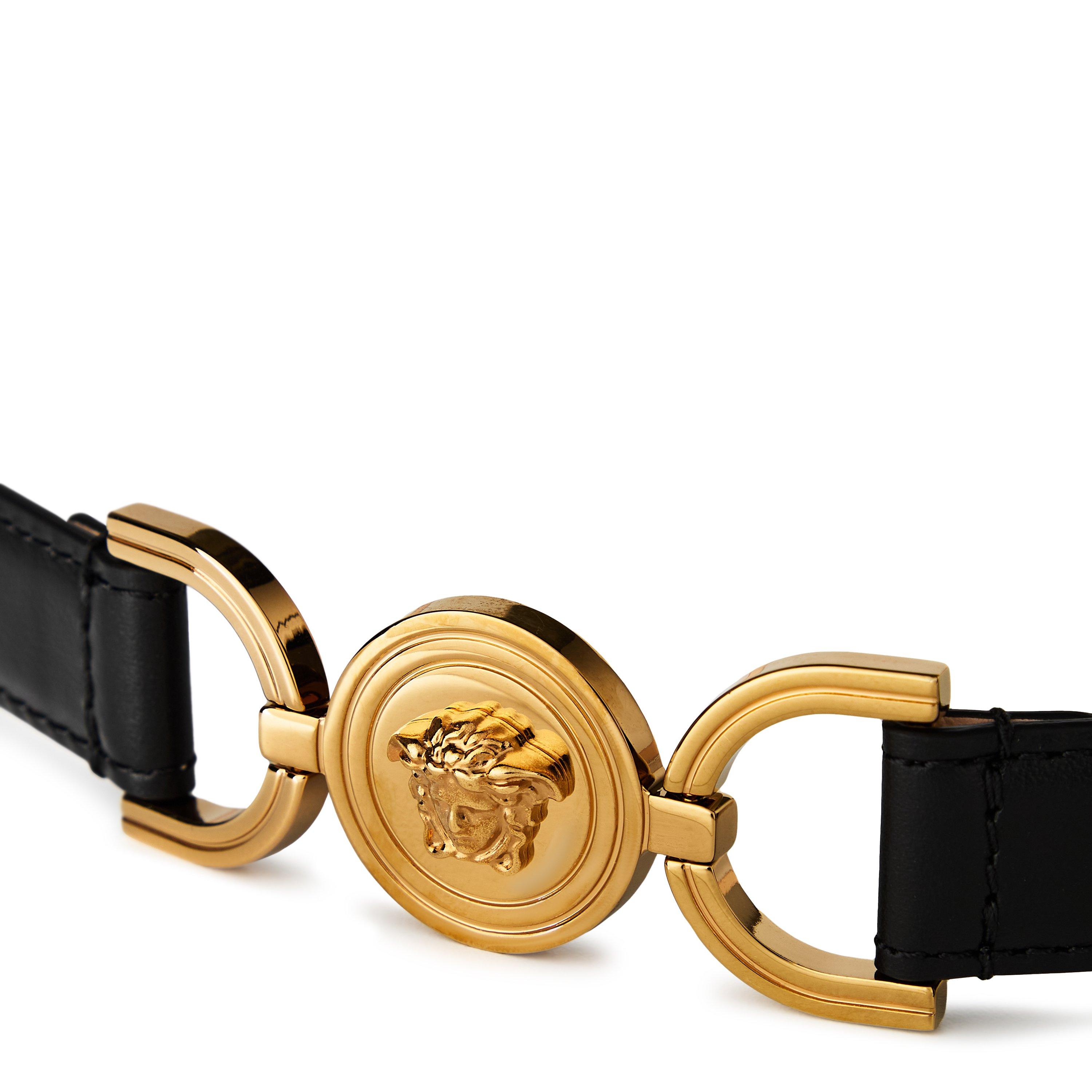Black/Gold - Versace - Women's Medal 20 Leather Belt - 3