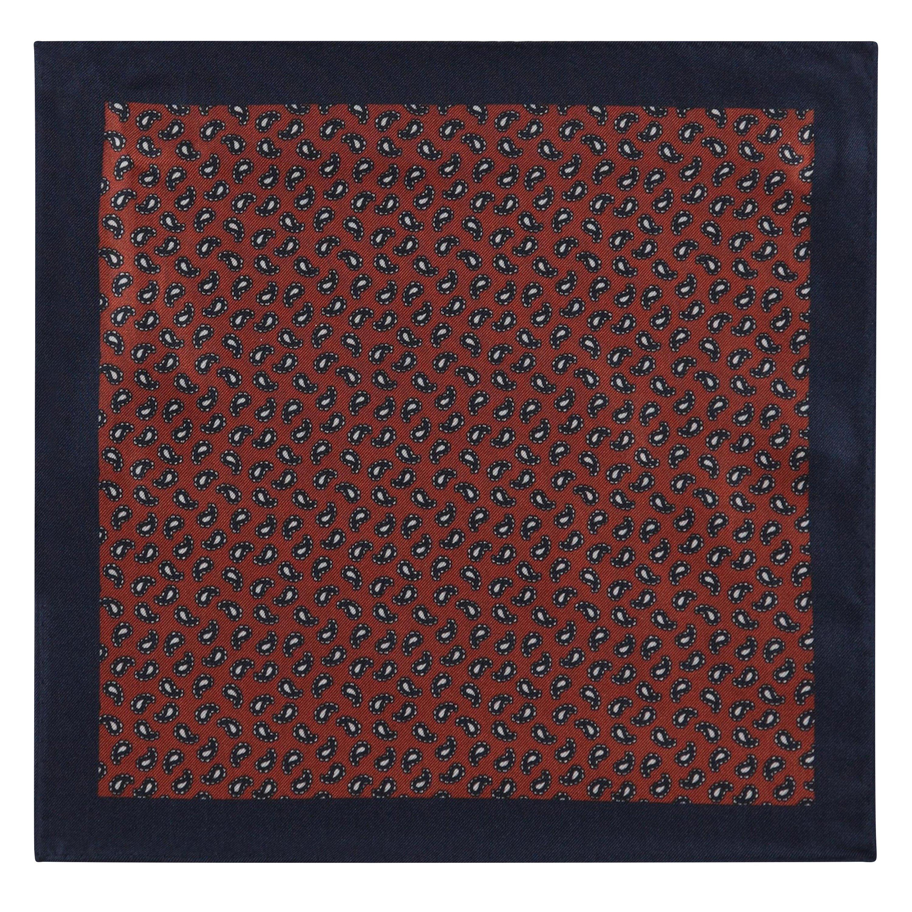 Burgundy - Haines and Bonner - Rust Mini Paisley Pocket Square - 2