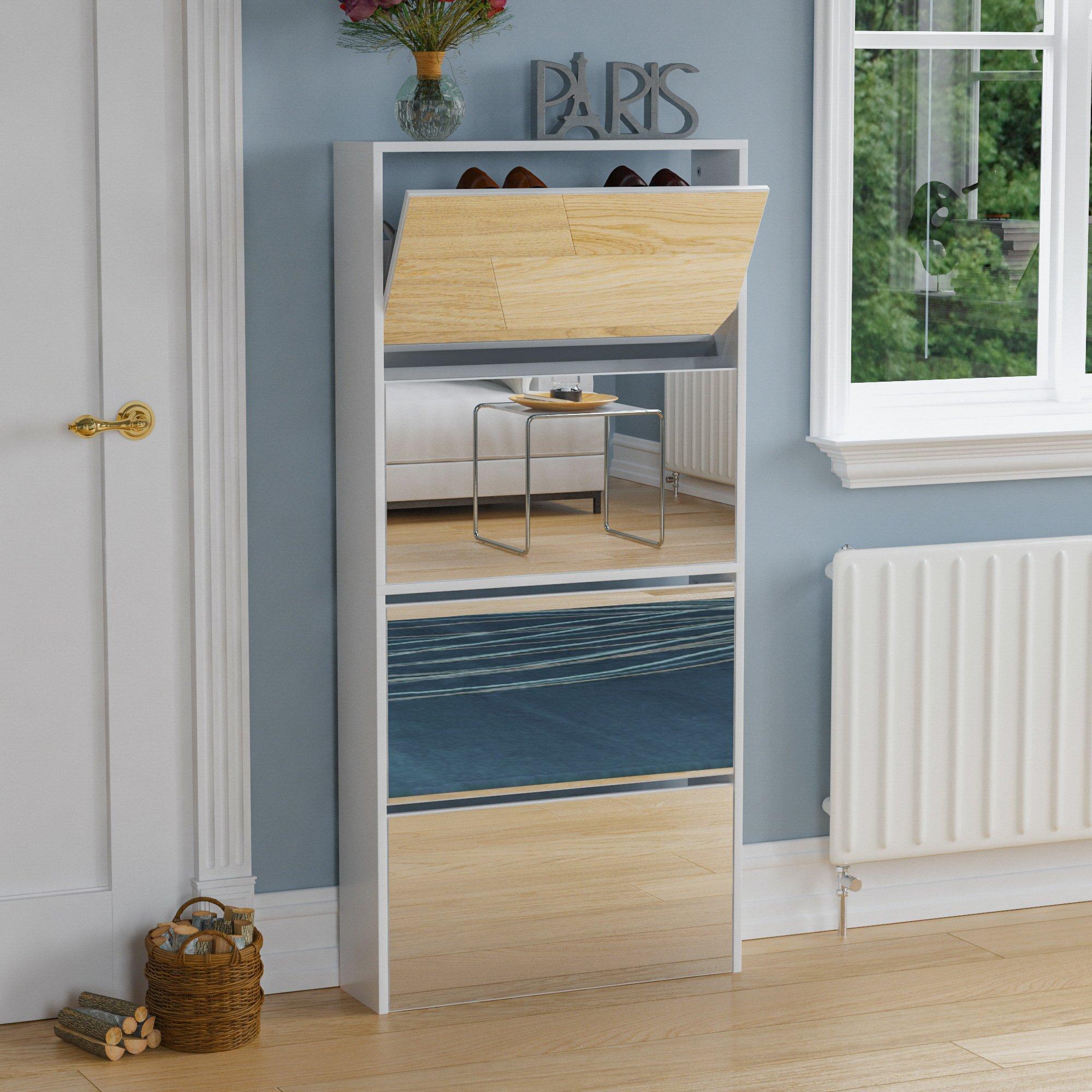 White - Lassic - Vida Designs Welham 4 Drawer Mirrored Shoe Cabinet - 1