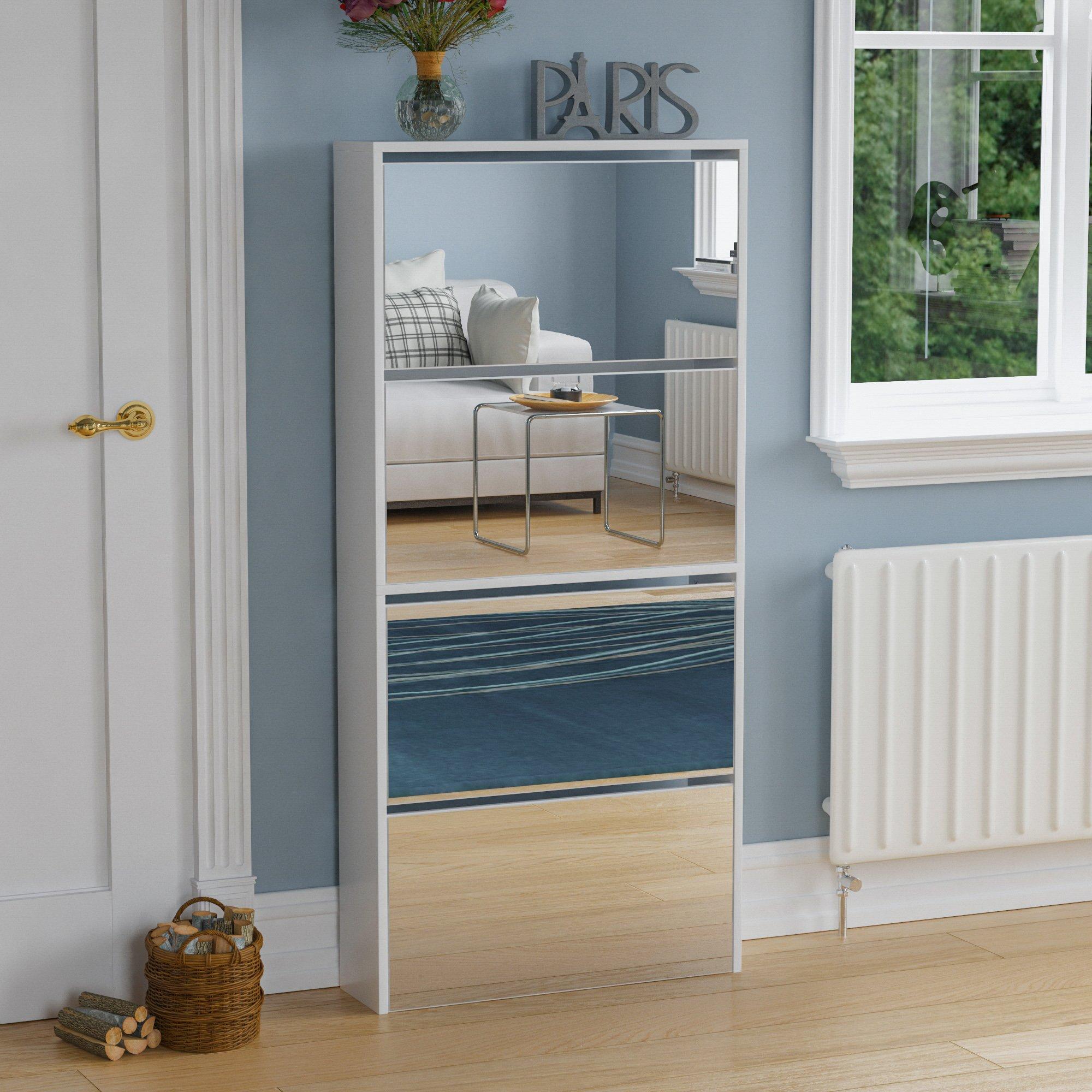 White - Lassic - Vida Designs Welham 4 Drawer Mirrored Shoe Cabinet - 4