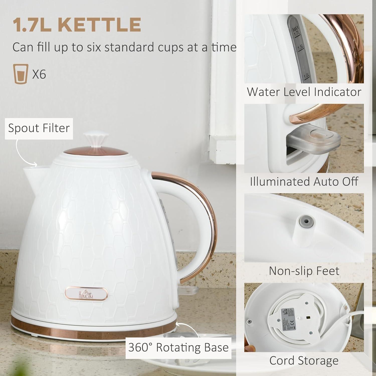 White - HOMCOM - Kettle and 2 Slice Toaster Set - 4