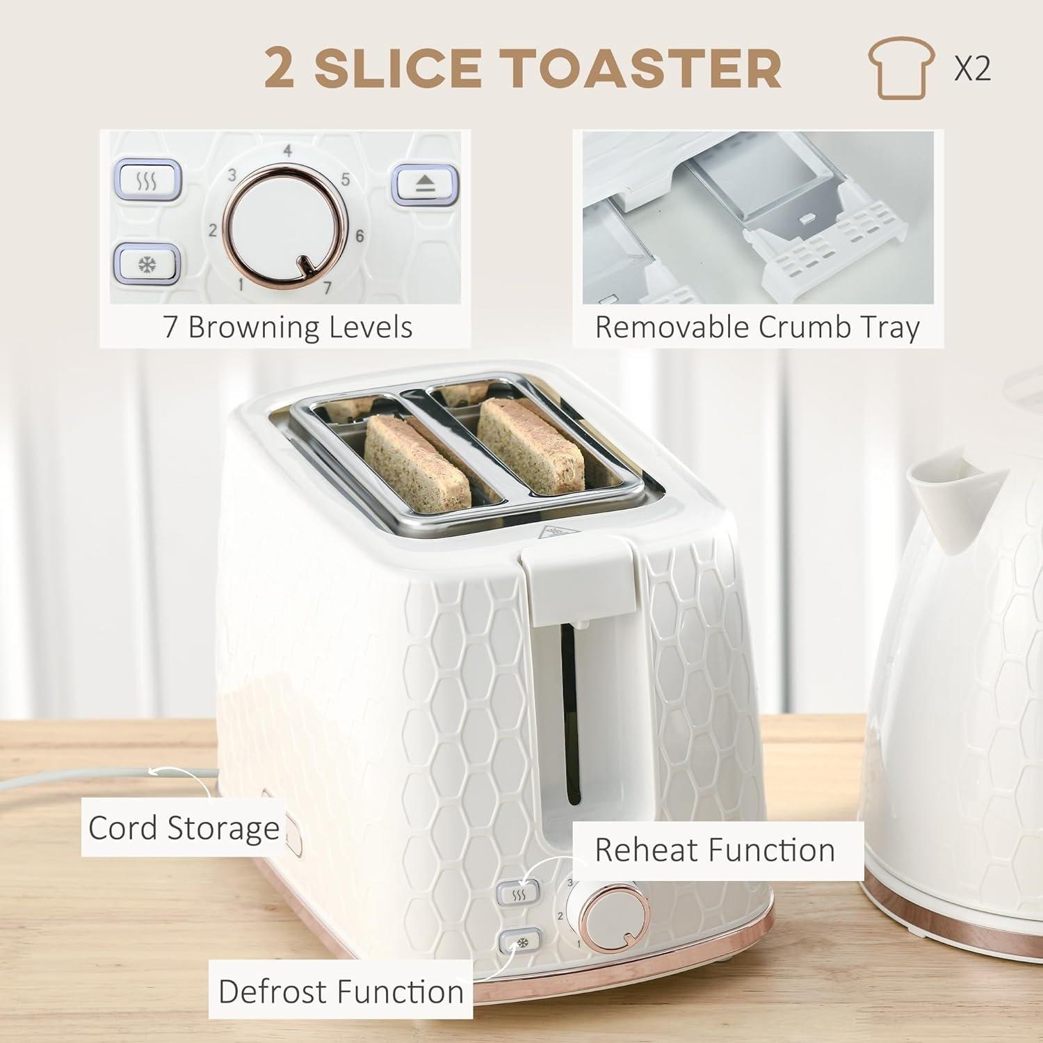 White - HOMCOM - Kettle and 2 Slice Toaster Set - 5