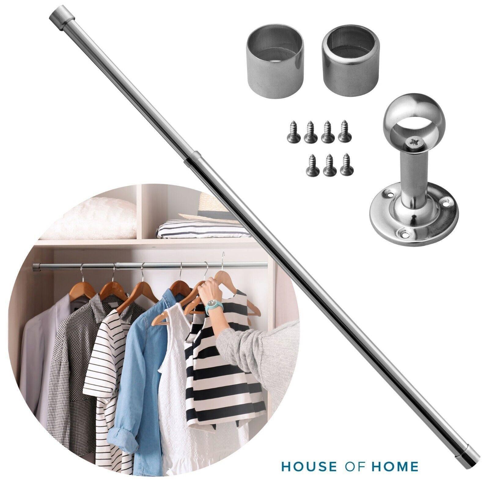 House of Home Stainless Steel Extendable Wardrobe Rail Double Pass Hanging Base 70-123cm Silver - Image 5