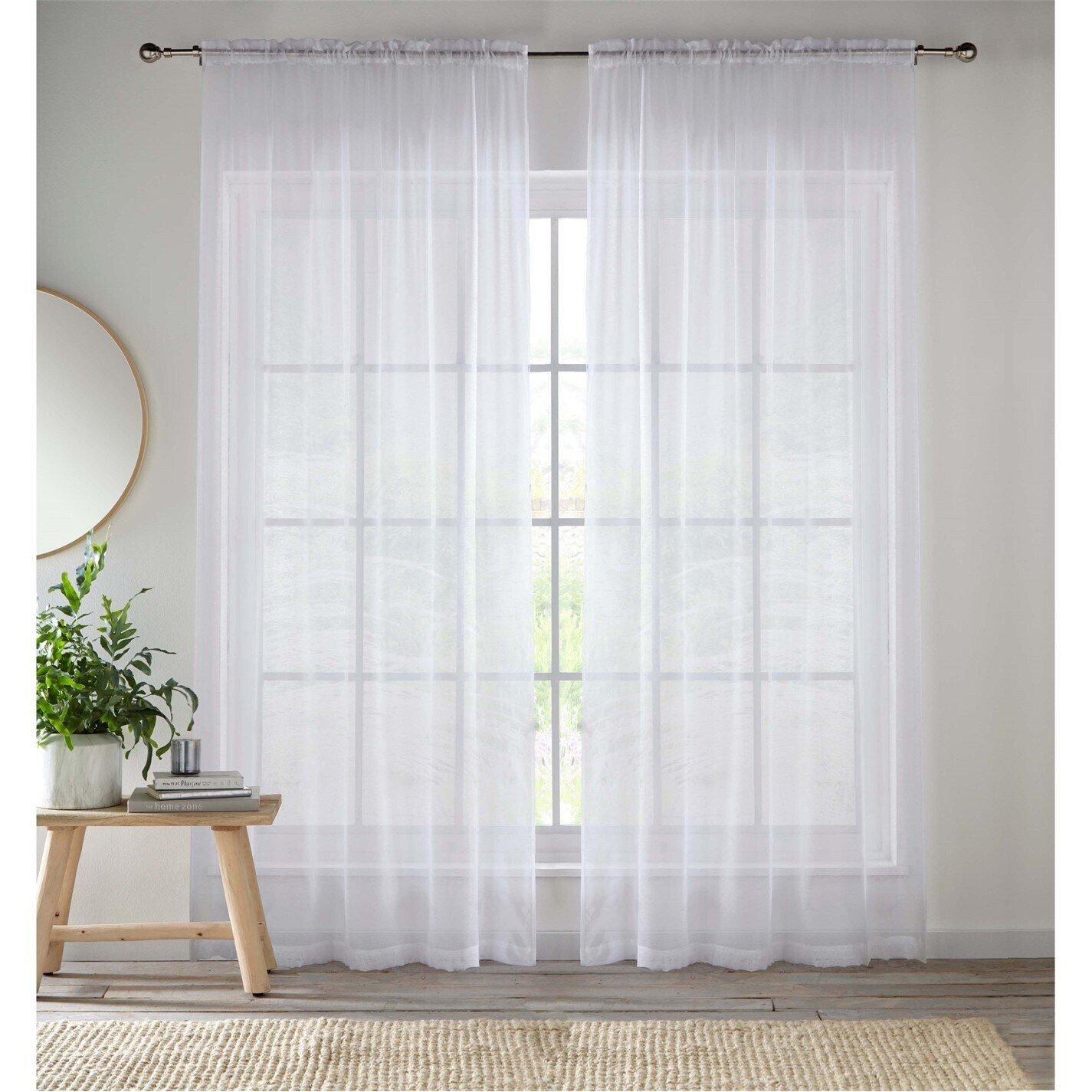 Tyrone Textiles  2 Plain Sheer Voile Panels With Rod Pocket (Pair) - White - 137x122cm