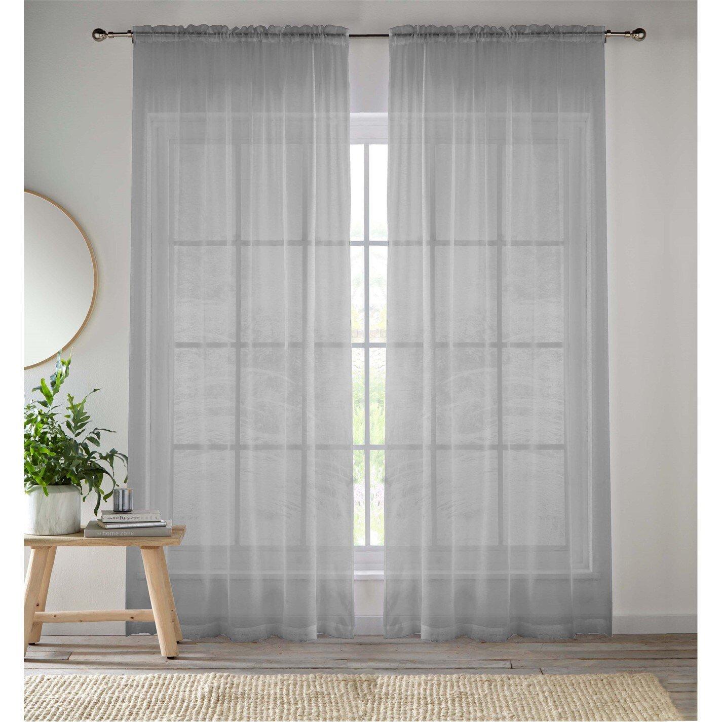 Tyrone Textiles  2 Plain Sheer Voile Panels With Rod Pocket (Pair) - Grey - 137x183cm