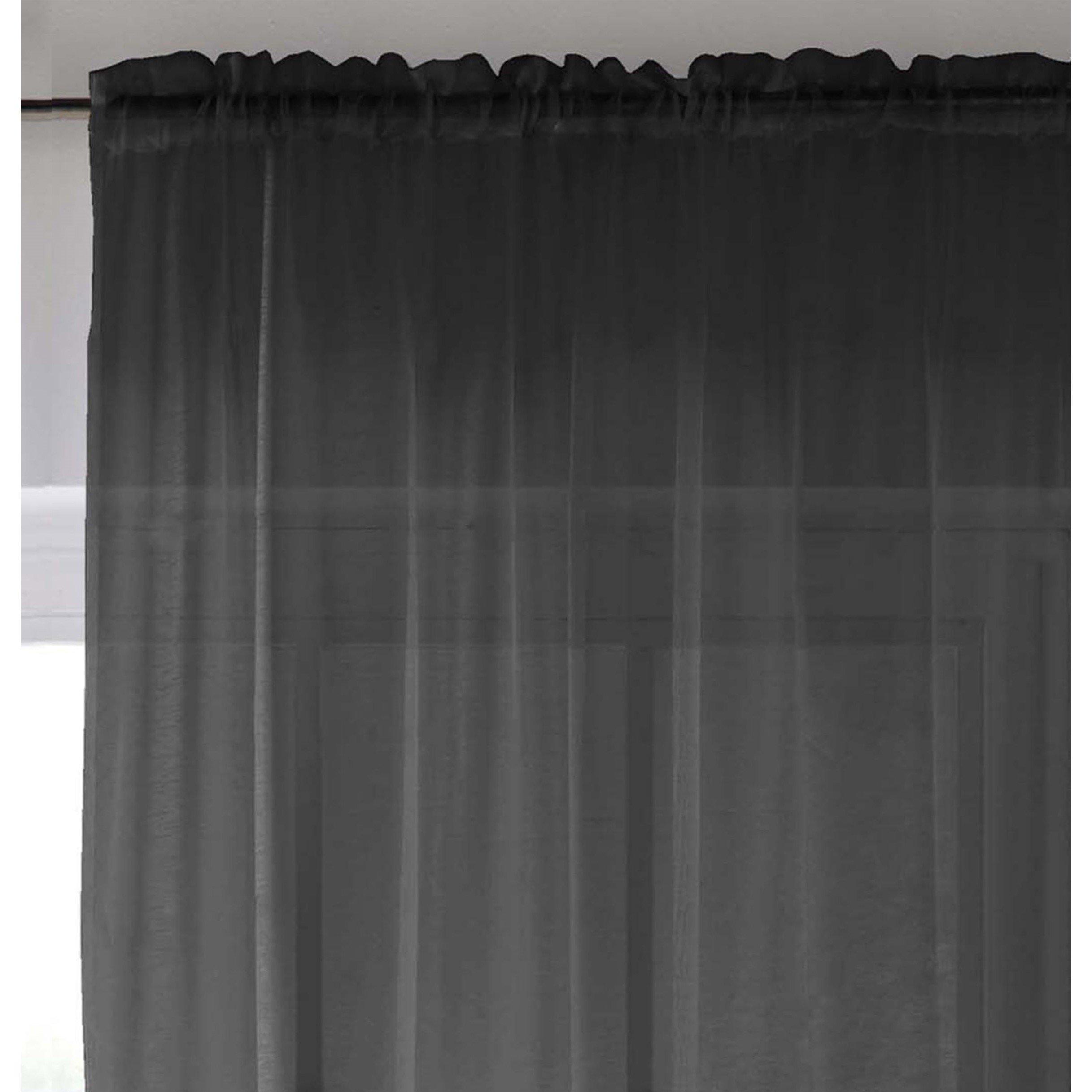 Black - Tyrone Textiles - 2 Plain Sheer Voile Panels with Rod Pocket (Pair) - 2