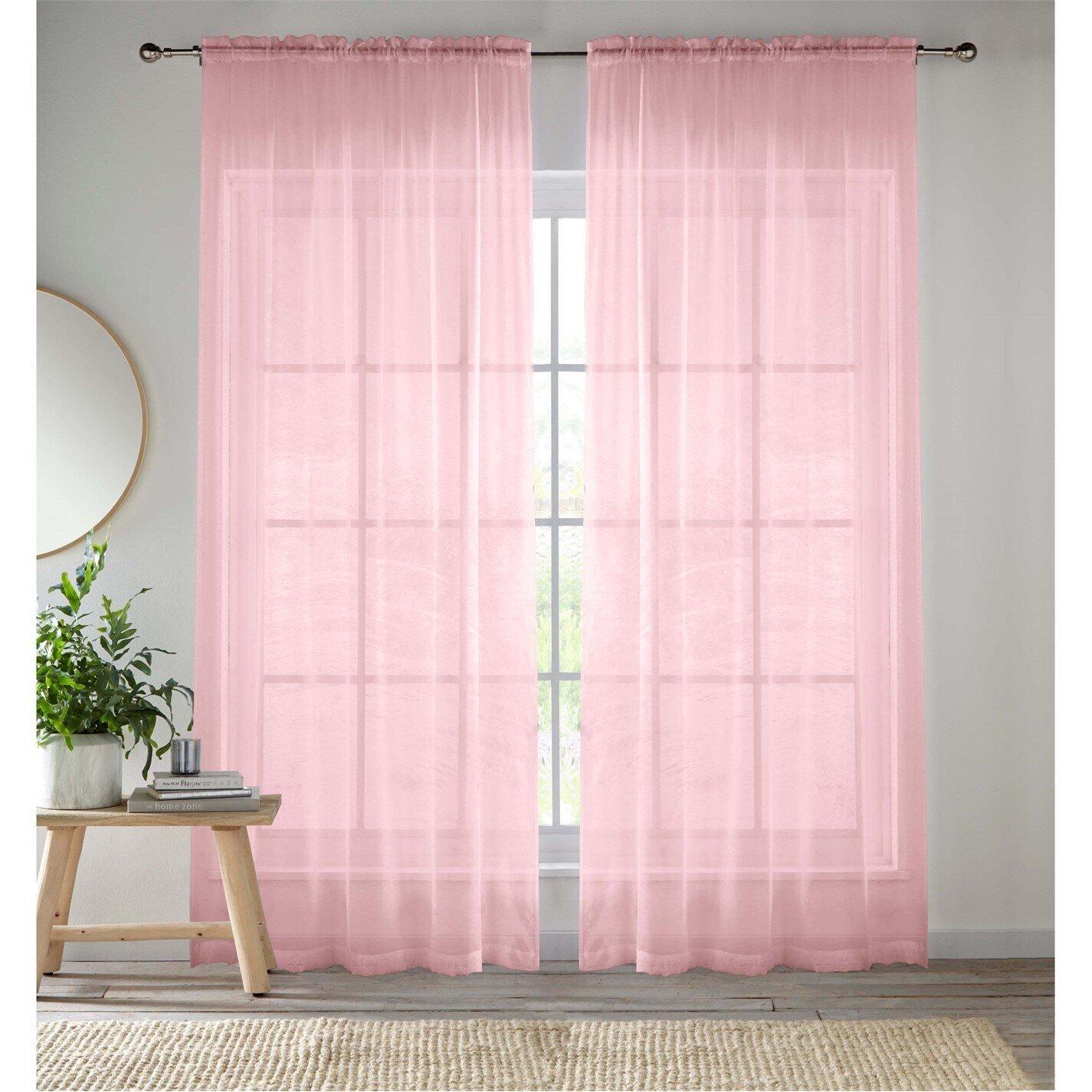 Pink - Tyrone Textiles - 2 Plain Sheer Voile Panels with Rod Pocket (Pair) - 1