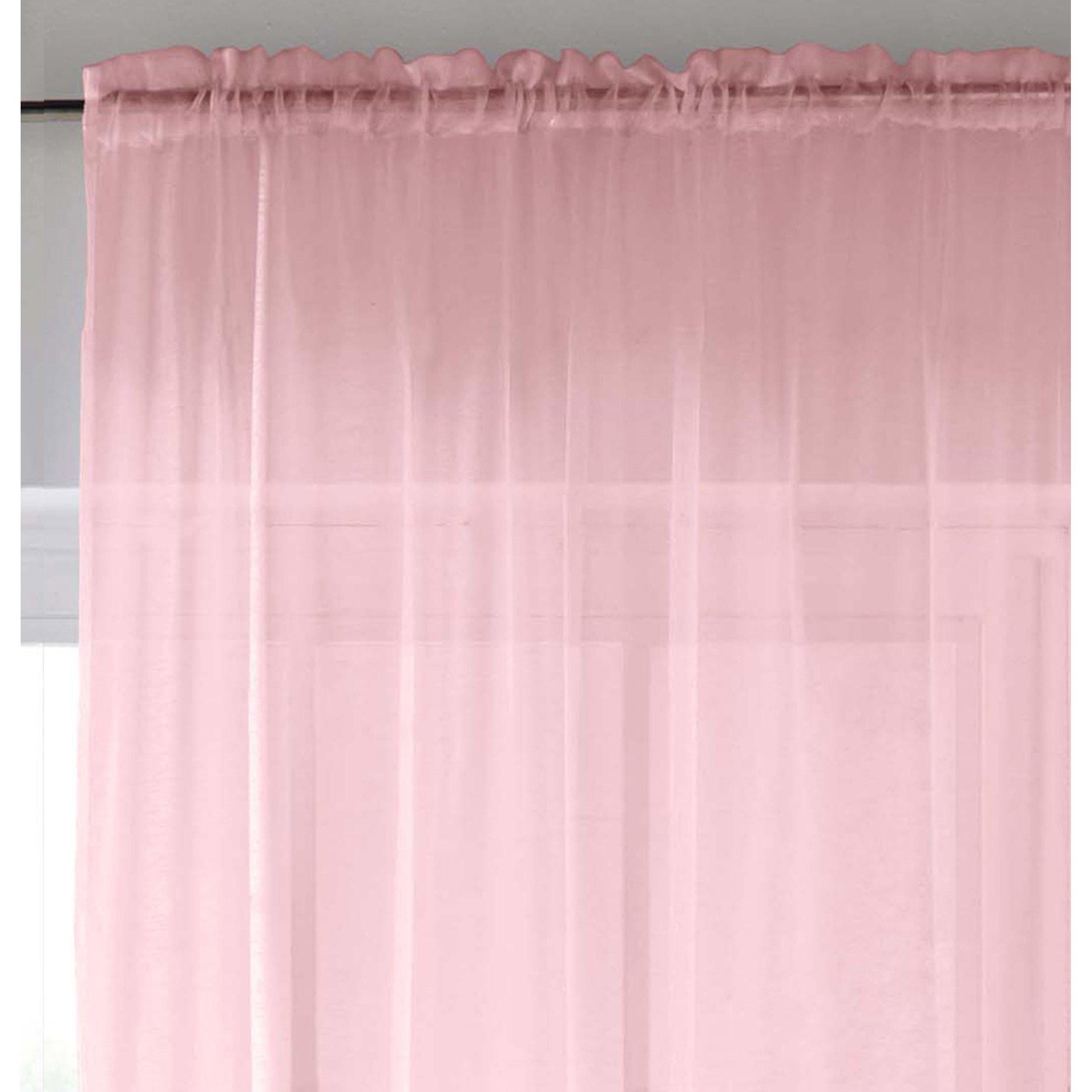 Pink - Tyrone Textiles - 2 Plain Sheer Voile Panels with Rod Pocket (Pair) - 2