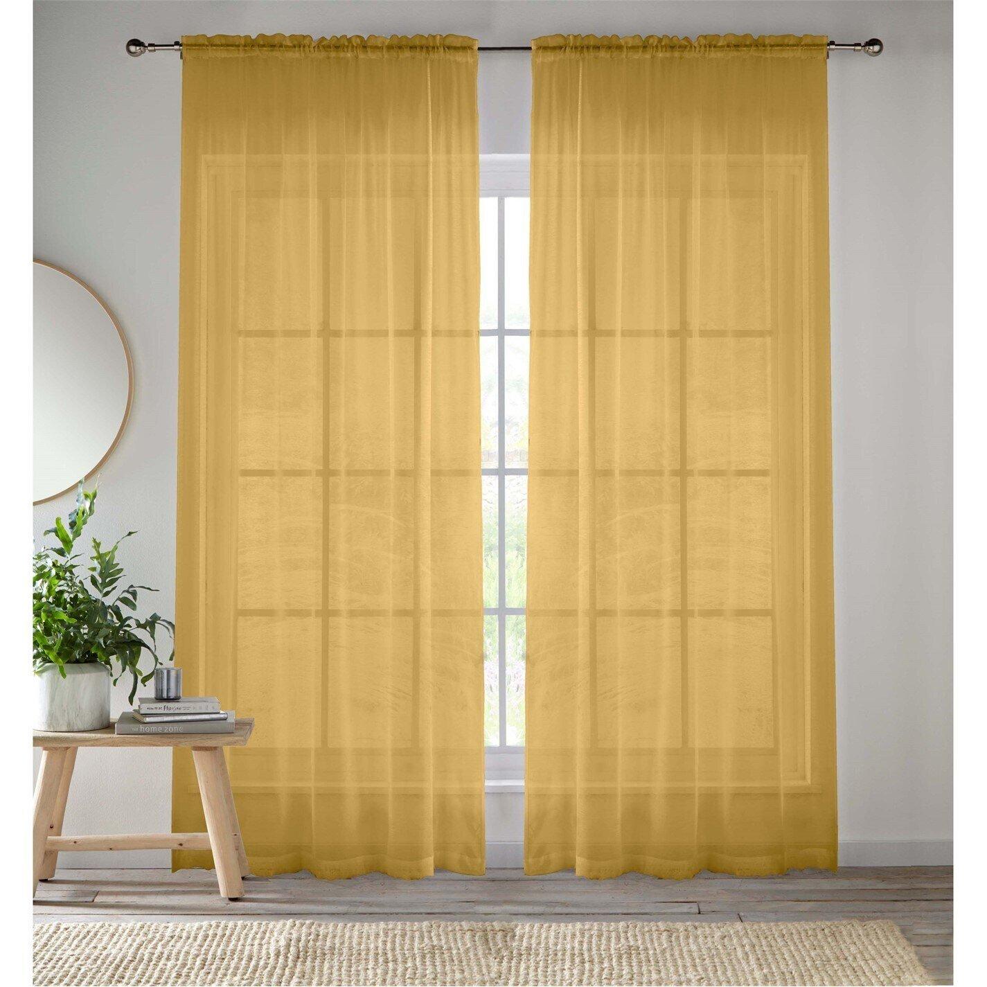 Tyrone Textiles  2 Plain Sheer Voile Panels With Rod Pocket (Pair) - Gold - 137x122cm