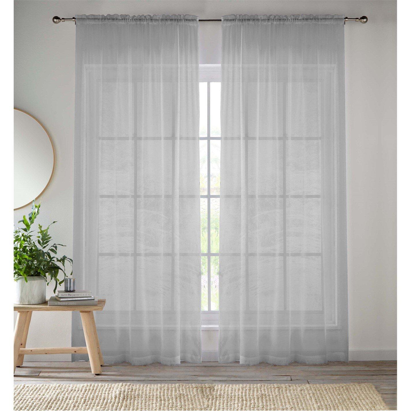 Tyrone Textiles  2 Plain Sheer Voile Panels With Rod Pocket (Pair) - Silver - 137x137cm