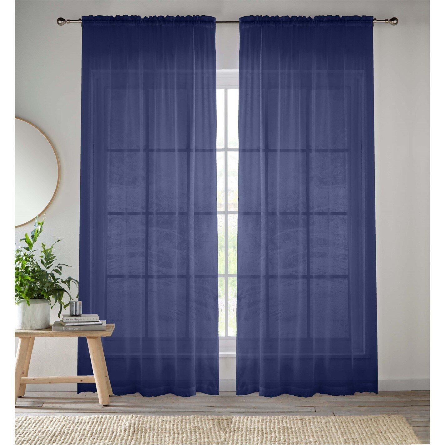 Tyrone Textiles  2 Plain Sheer Voile Panels With Rod Pocket (Pair) - Navy - 137x137cm