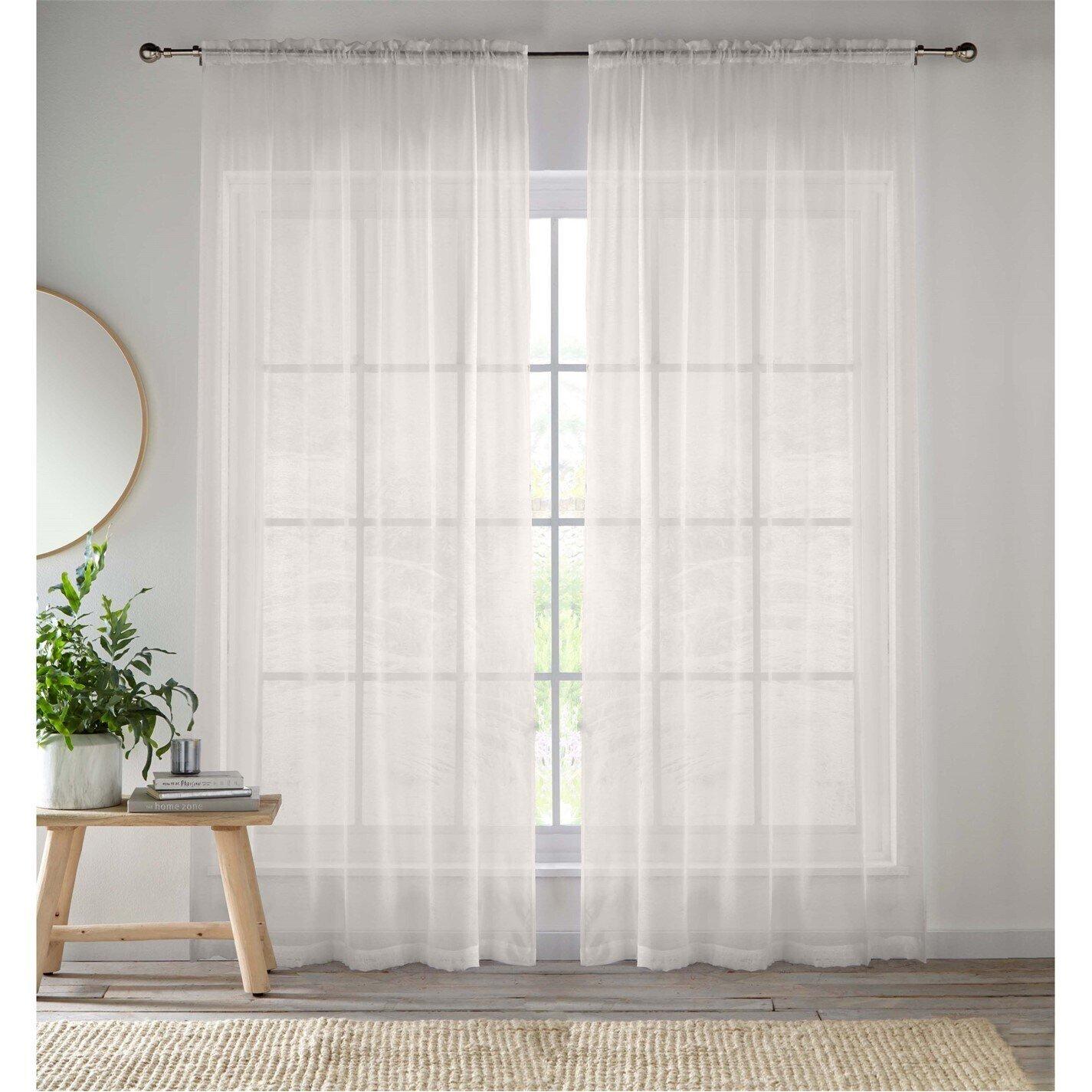 Tyrone Textiles  2 Plain Sheer Voile Panels With Rod Pocket (Pair) - Cream - 137x122cm