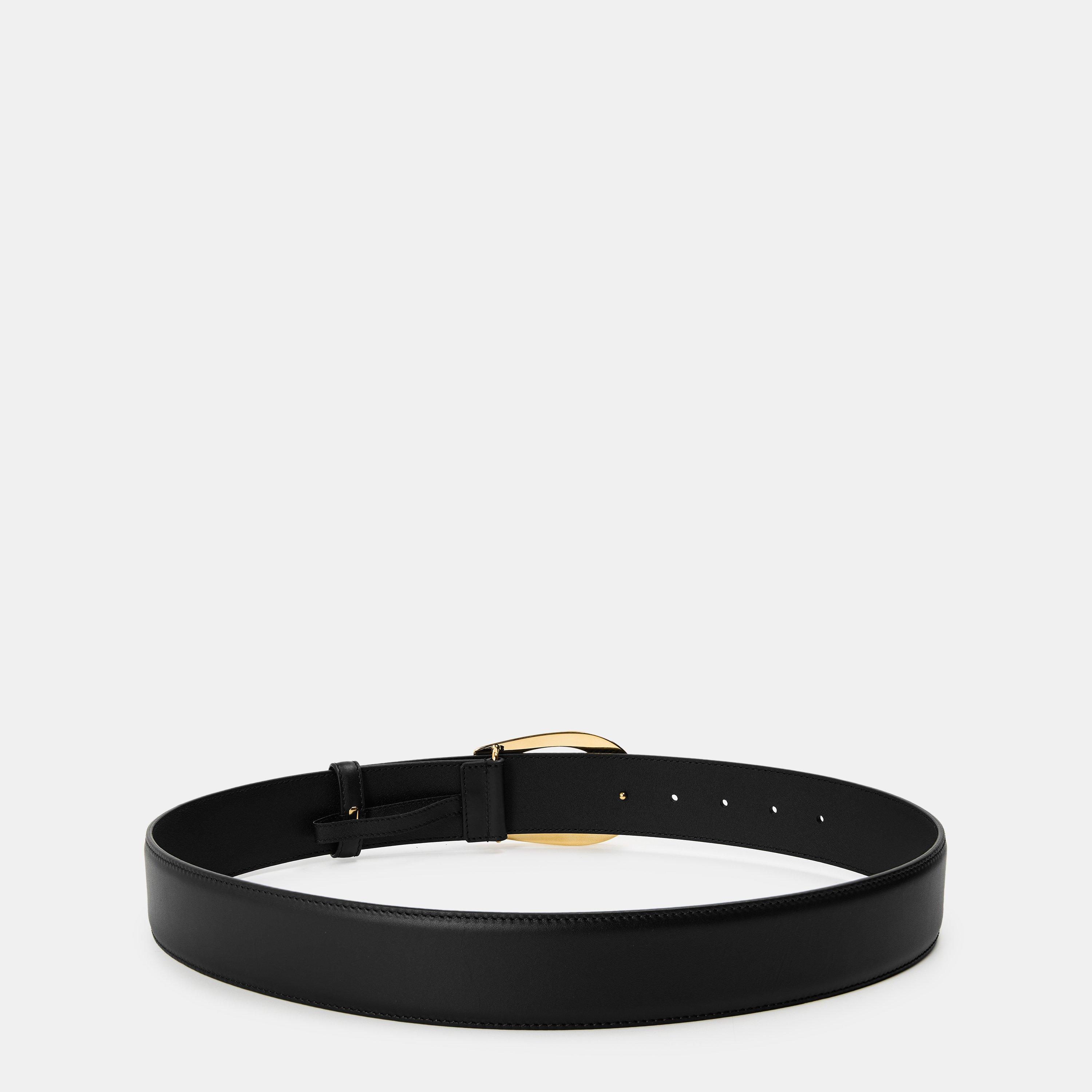 Gold/Black - Gucci - G-Buckle Thin Leather Belt - 2