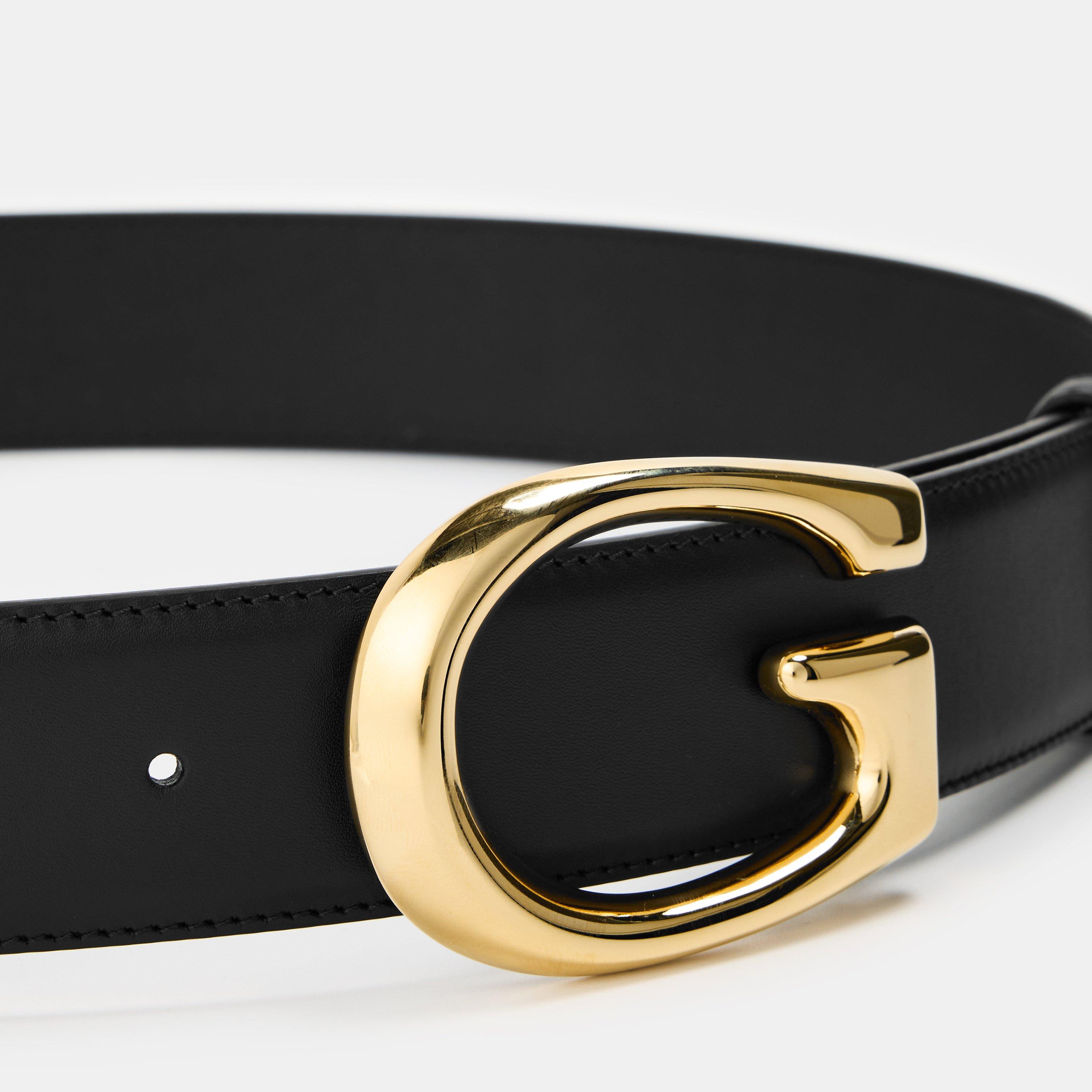 Gold/Black - Gucci - G-Buckle Thin Leather Belt - 4