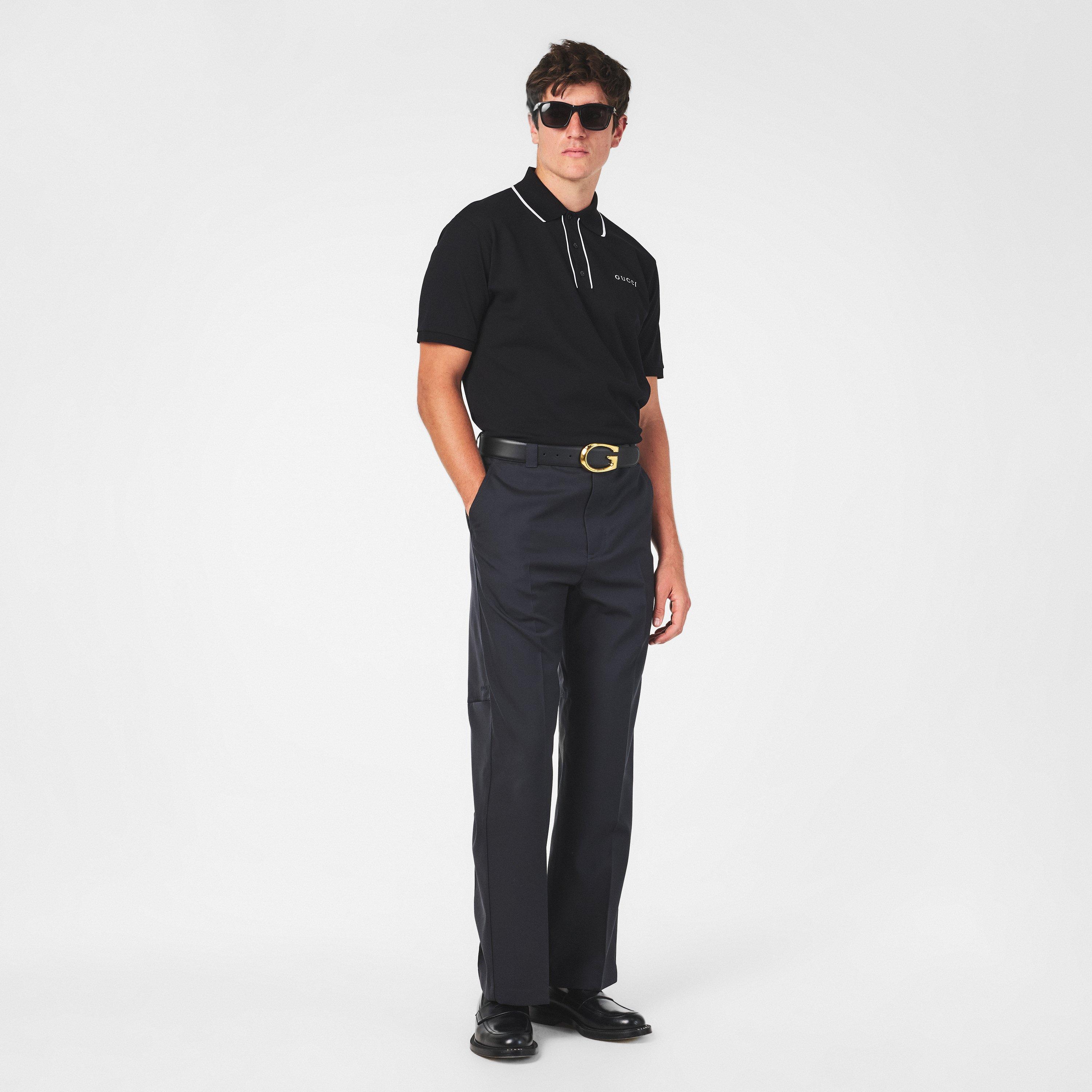 Gold/Black - Gucci - G-Buckle Thin Leather Belt - 5