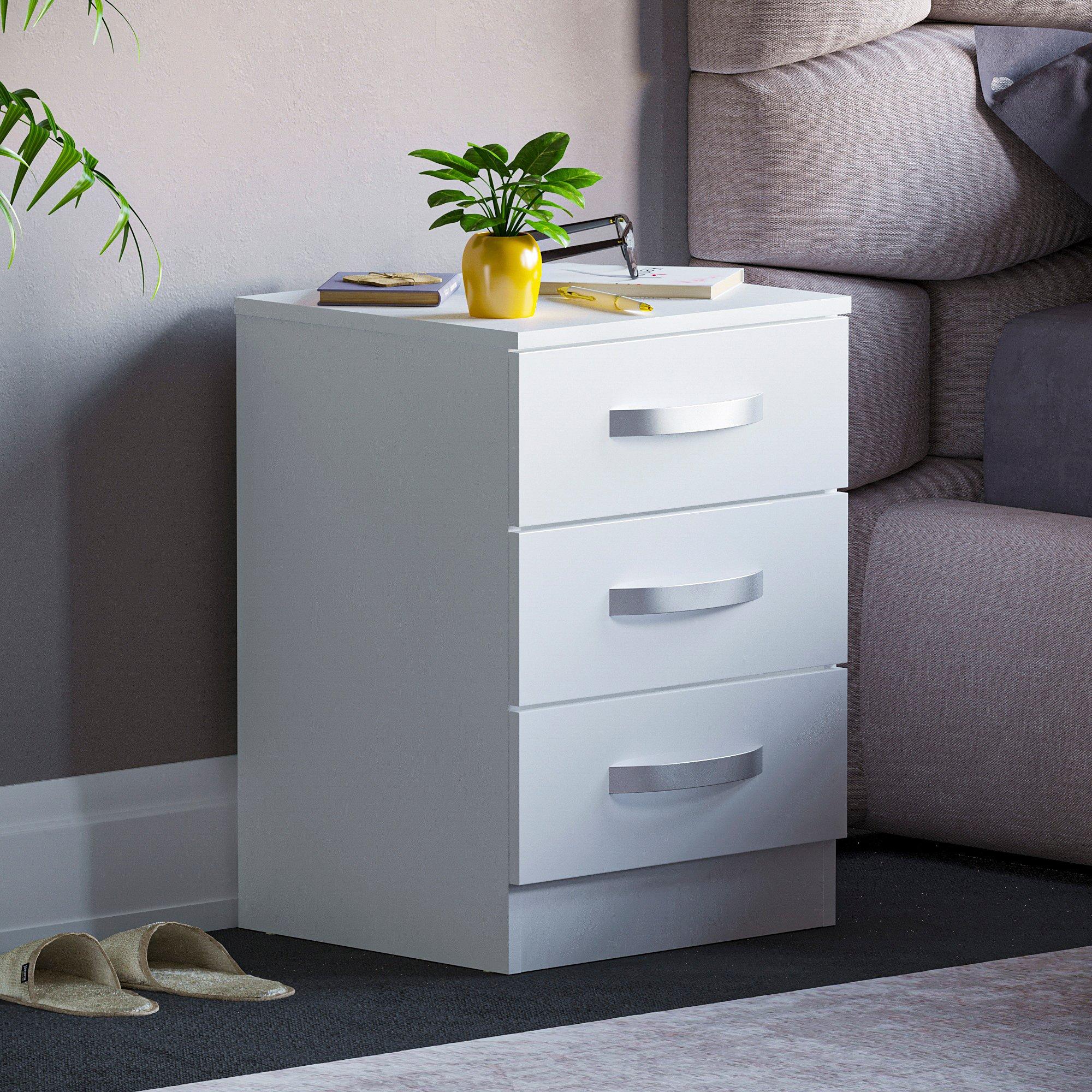 Lassic  Vida Designs Hulio 3 Drawer Bedside Cabinet - White - 3 Drawer