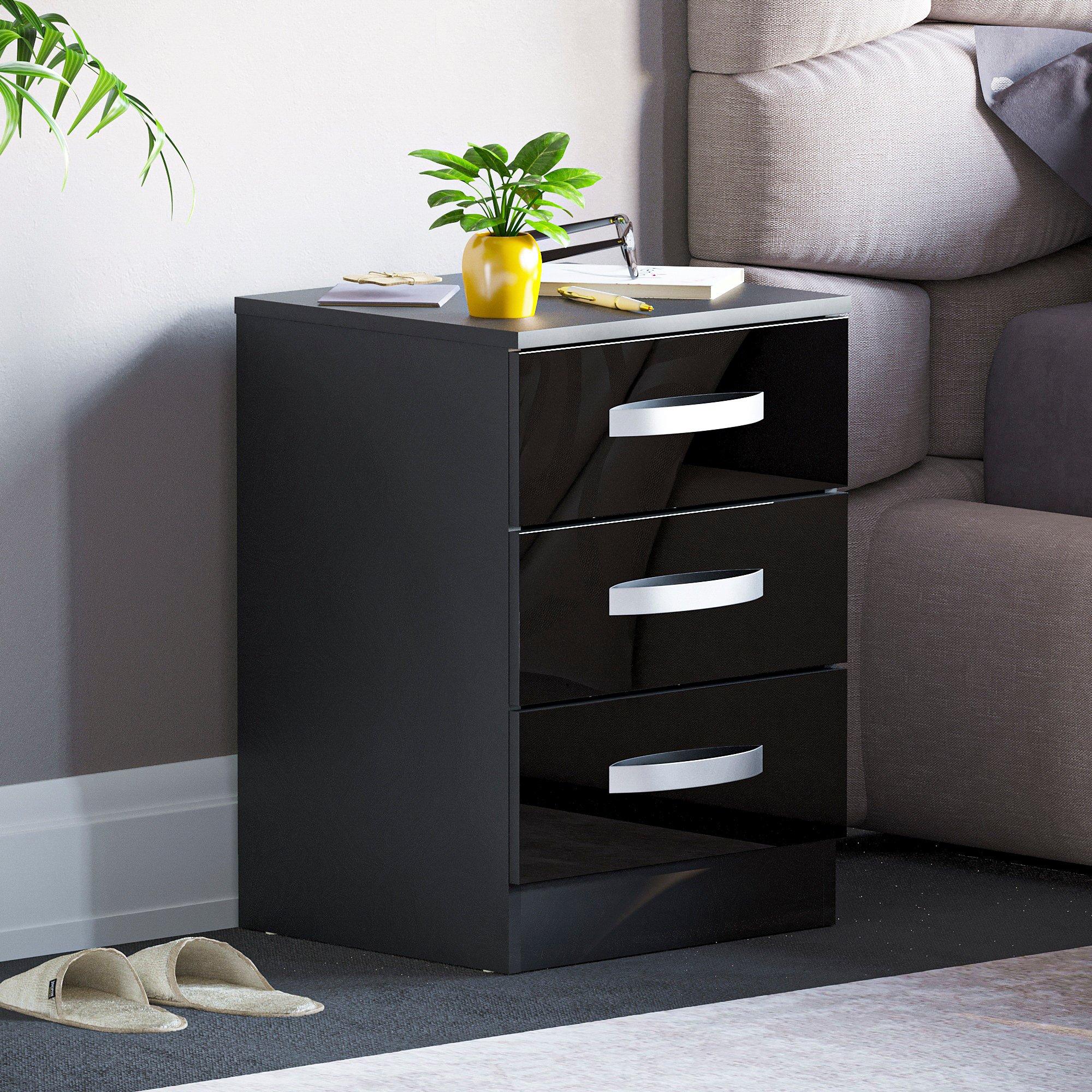 Black - Lassic - Vida Designs Hulio 3 Drawer Bedside Cabinet - 1