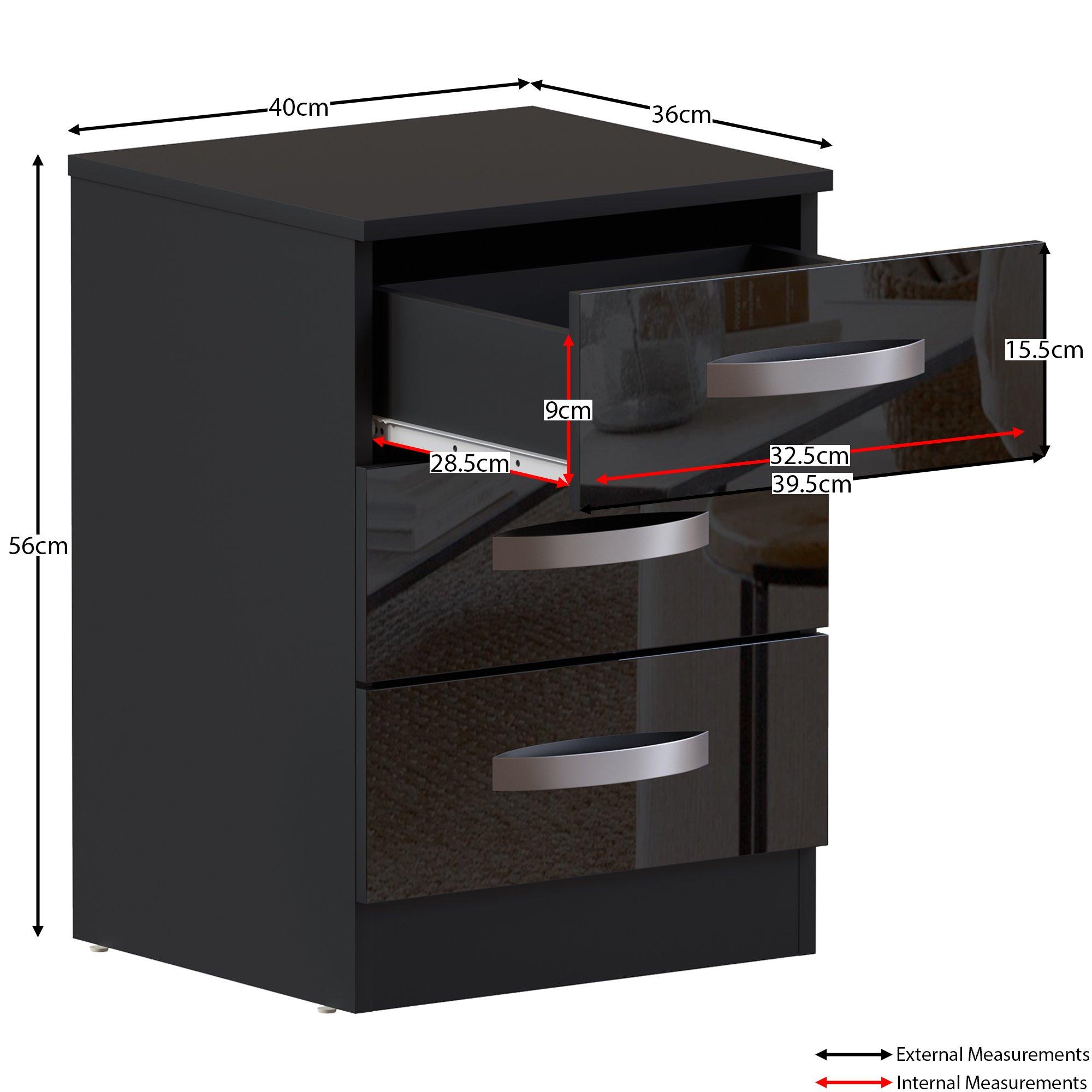 Black - Lassic - Vida Designs Hulio 3 Drawer Bedside Cabinet - 2