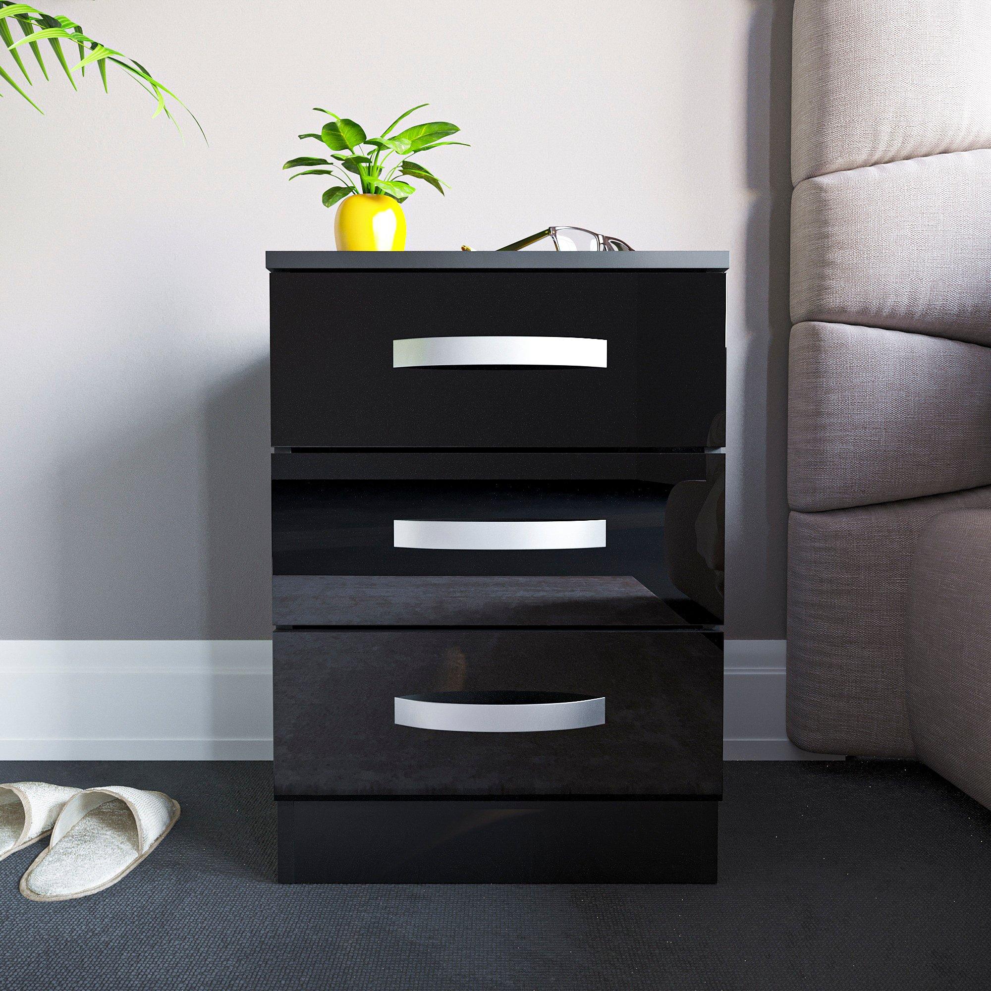 Black - Lassic - Vida Designs Hulio 3 Drawer Bedside Cabinet - 3