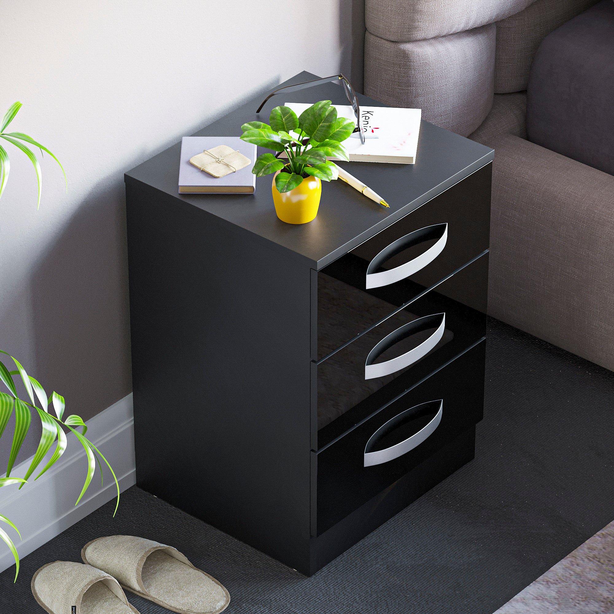 Black - Lassic - Vida Designs Hulio 3 Drawer Bedside Cabinet - 6