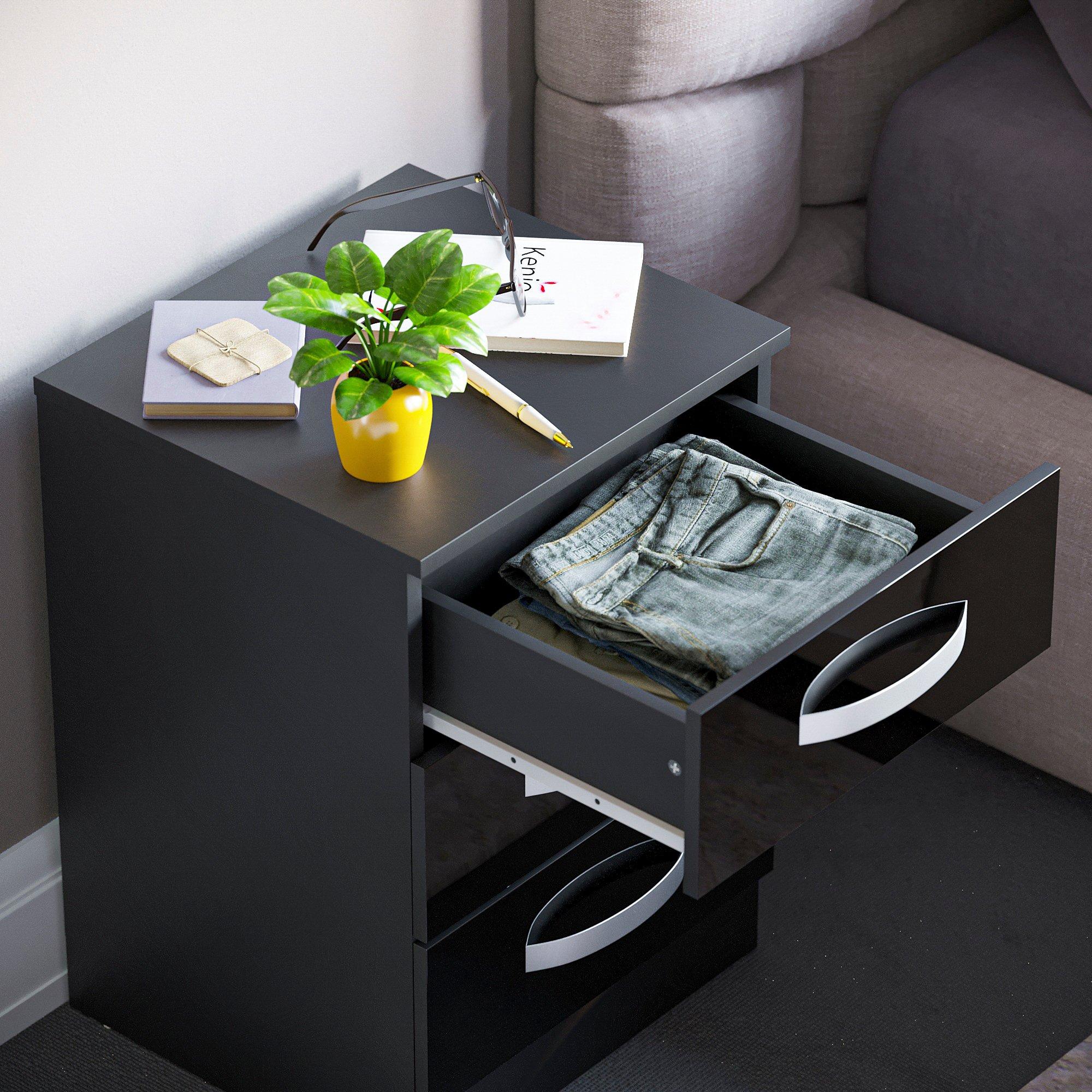 Black - Lassic - Vida Designs Hulio 3 Drawer Bedside Cabinet - 7