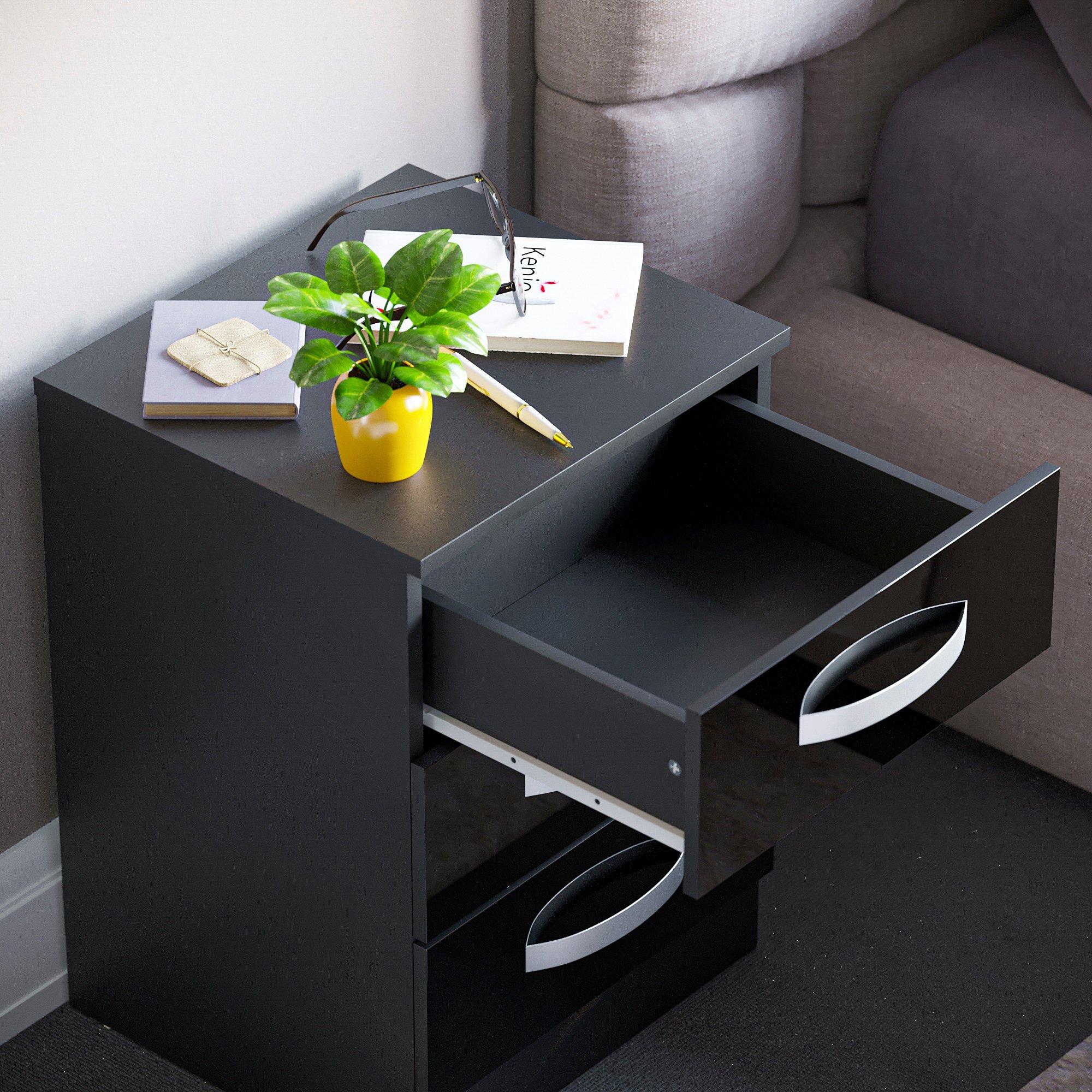 Black - Lassic - Vida Designs Hulio 3 Drawer Bedside Cabinet - 8