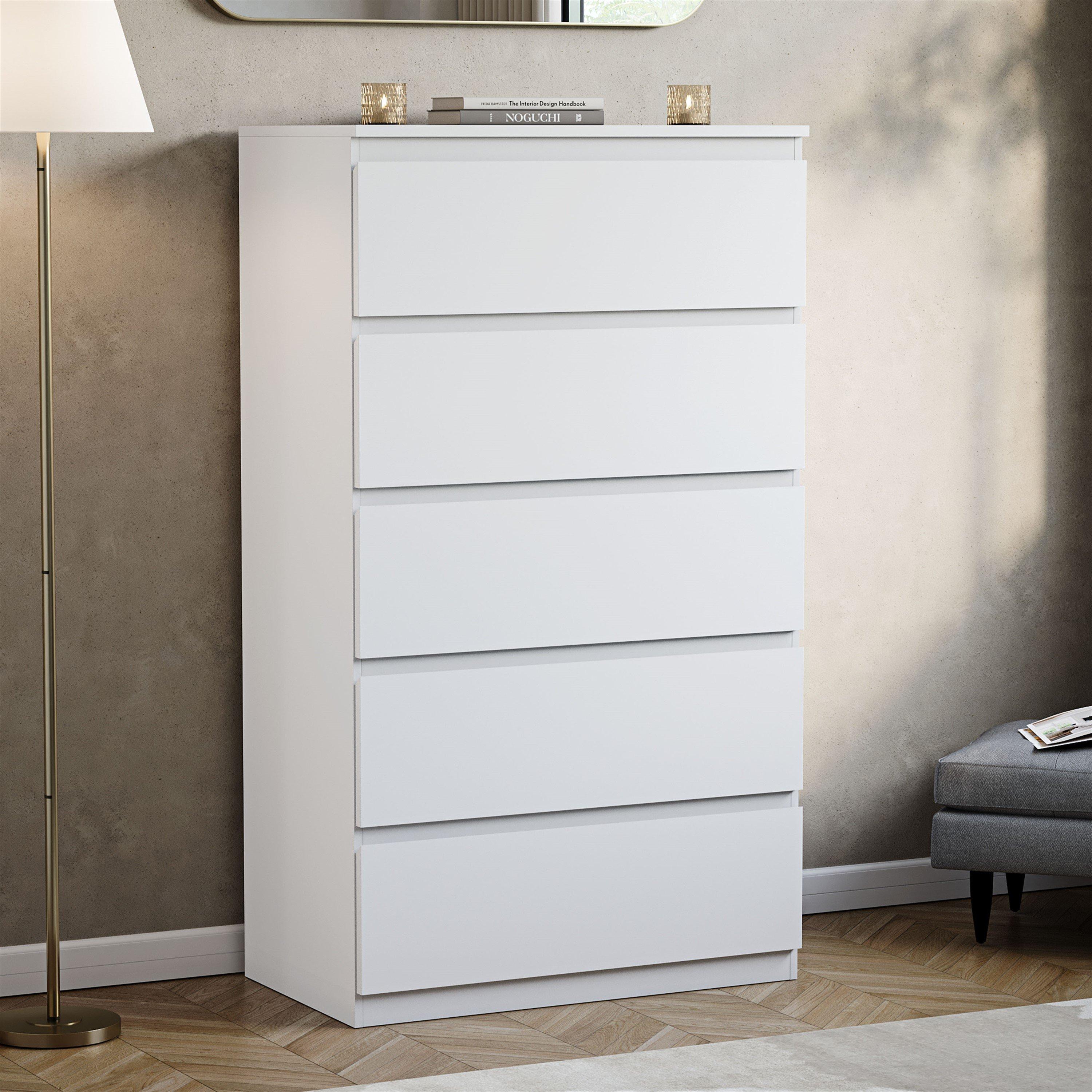 Lassic  Vida Designs Denver 5 Drawer Chest - White - 5 Drawers