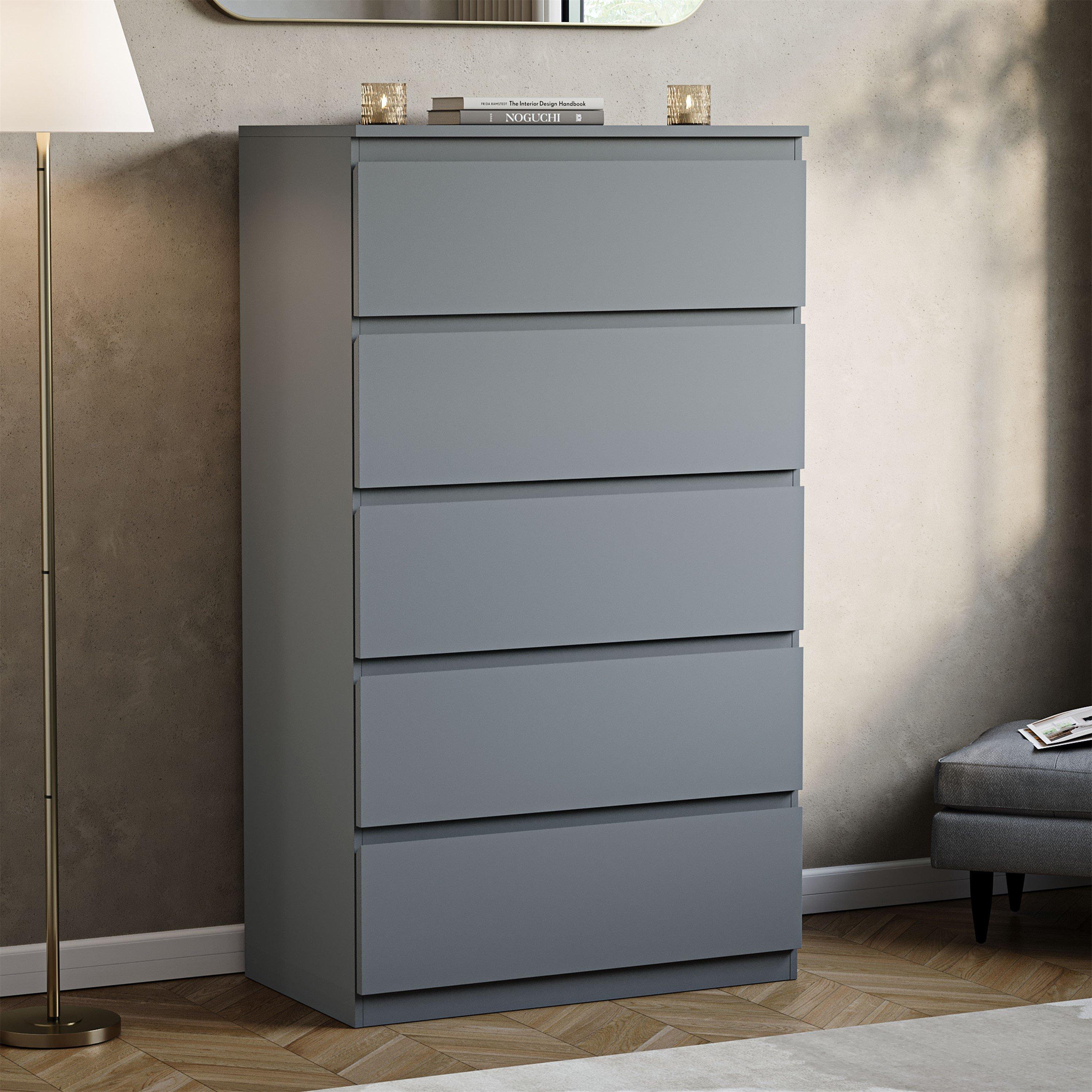 Lassic  Vida Designs Denver 5 Drawer Chest - Grey - 5 Drawers