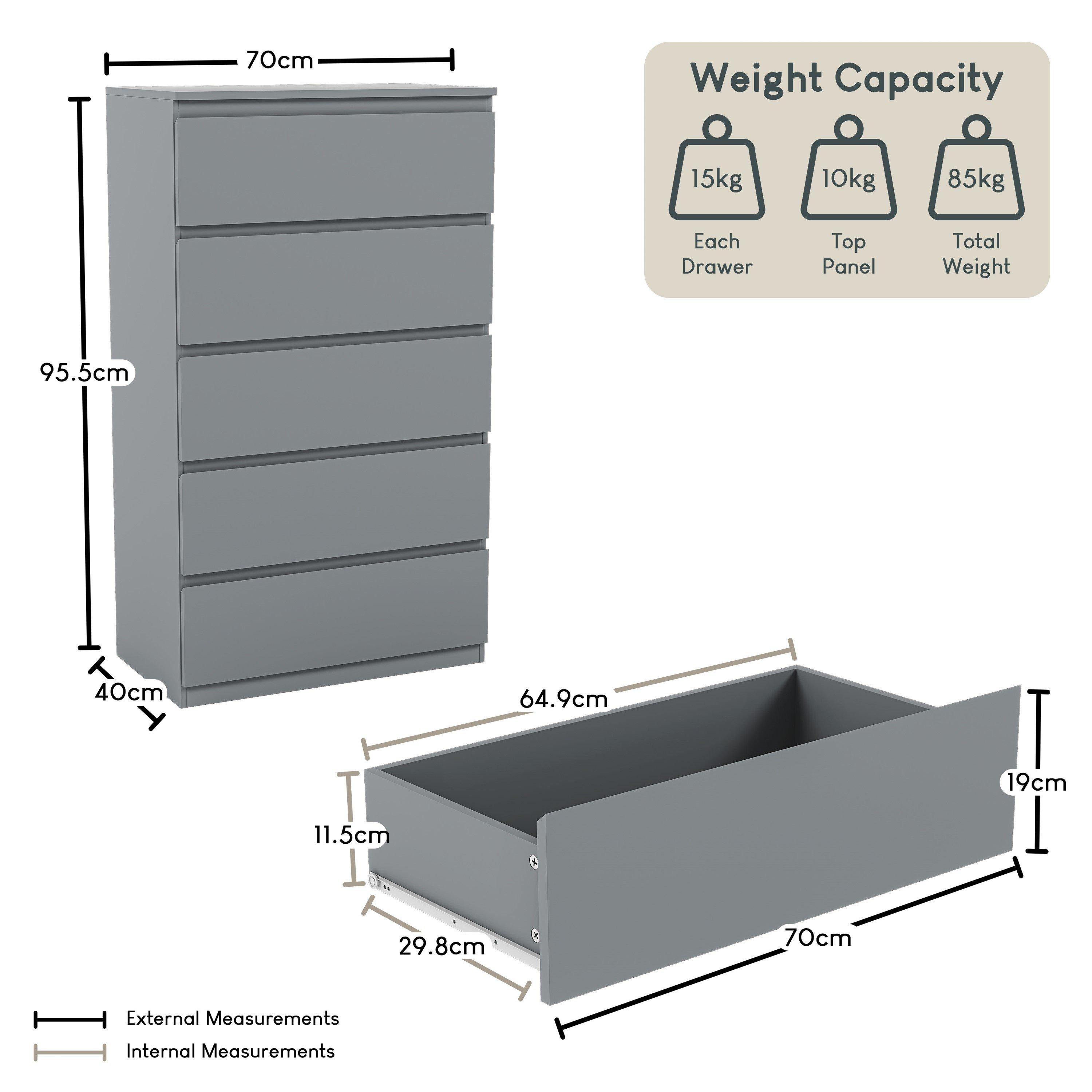 Grey - Lassic - Vida Designs Denver 5 Drawer Chest - 2
